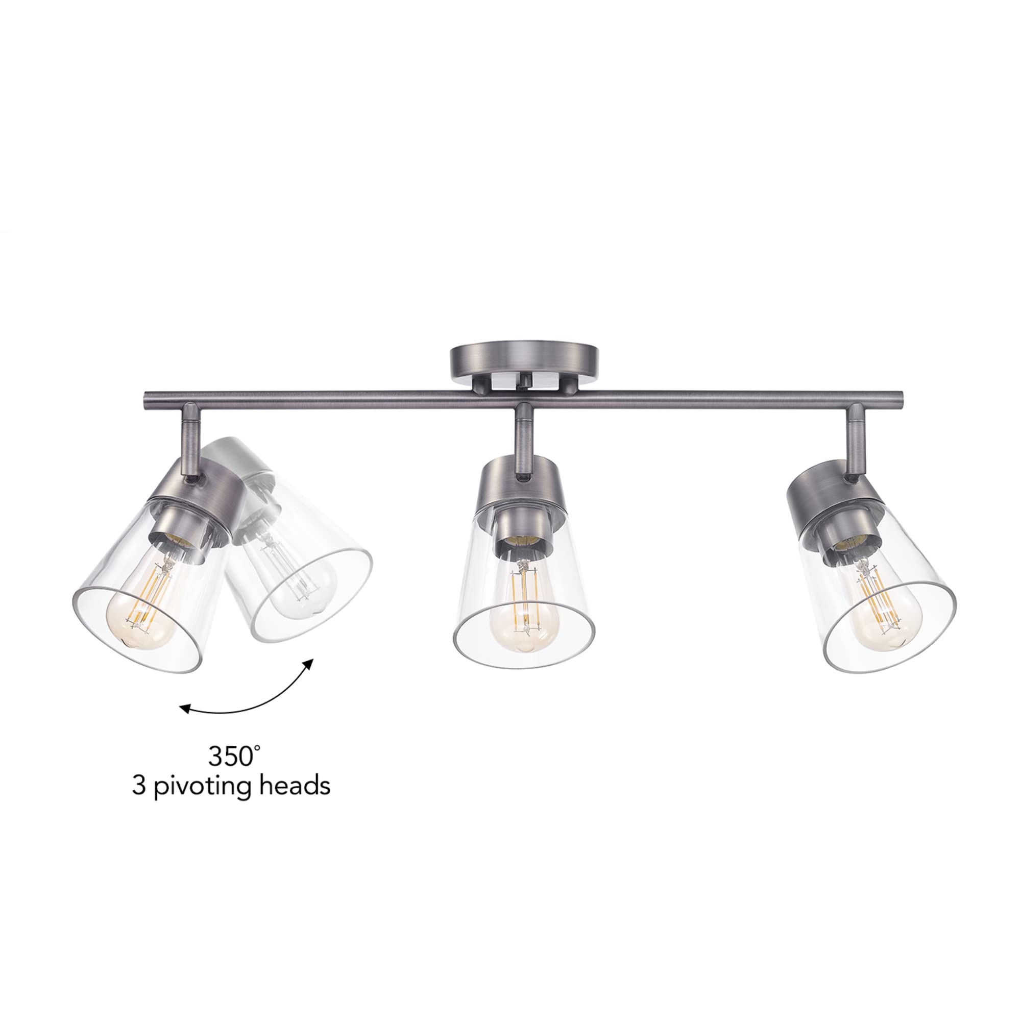 3-Light Track Lighting, Wood Toned, Matte Black Accents, Clear Glass Shades, Kitchen, Bathroom, Home Essentials, Ceiling Light, Dorm, Dining Room, Hallway