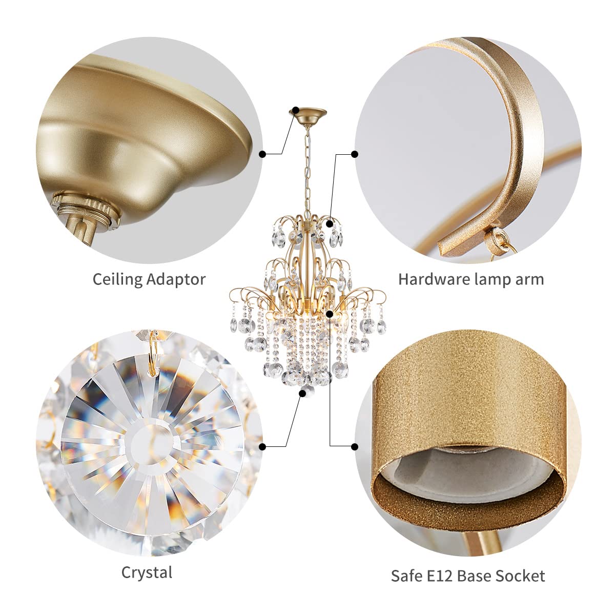 Crystal Chandelier Flushmount Ceiling Light Modern Lighting Fixture for Bedroom Hallway Bar Kitchen Bathroom, H 17.5'' x W 19.3'', E12 Base, Gold