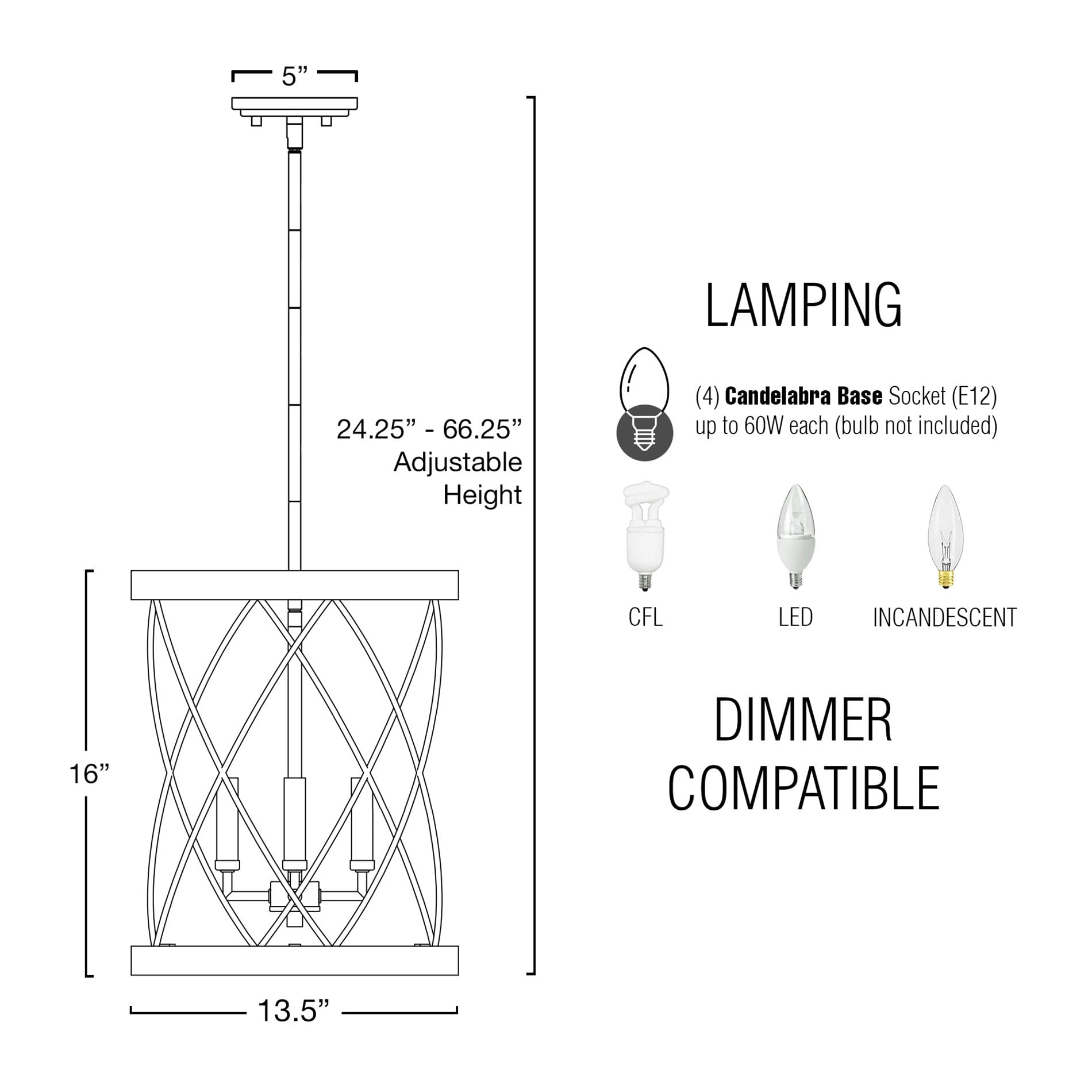 Eleanor 27" Traditional 3-Light Chandelier, Cylinder Foyer Pendant Light, Adjustable Height, Antique White Finish