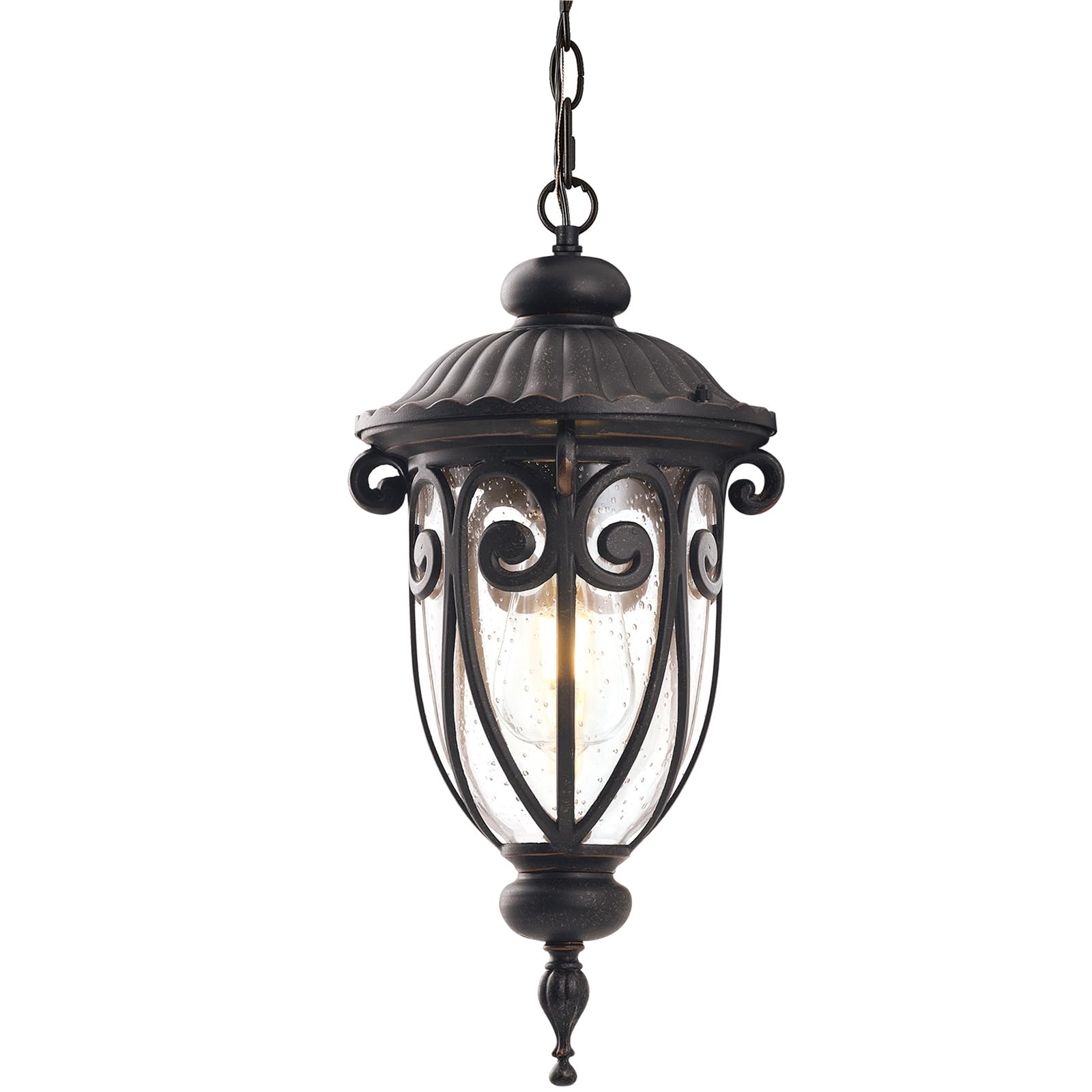 Vintage Bronze Outdoor Pendant Lights for Porch, 20 1/2" High Exterior Hanging Light Fixture with Adjustable Chain, Outside Ceiling Lantern with Seeded Glass for Patio, Entryway