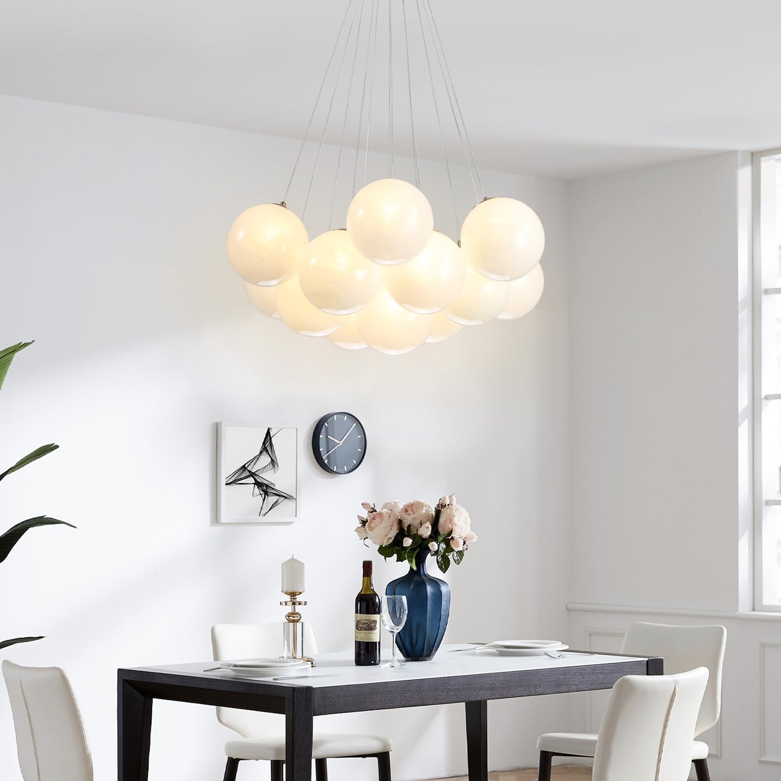 23" Bubble Globe Chandelier, 13-Light Globe Chandelier Light Fixture, Pendant Light Fixture with Milky White Glass Big Balls for Bedroom Dining Room Living Room(G9 Bulbs Included, UL Listed)