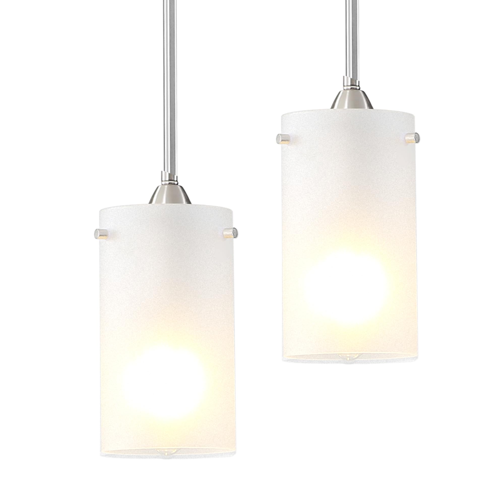 1-Light Mini Pendant Light Fixtures, 2-Pack Modern Hanging Ceiling Light, Adjustable Height, Brushed Nickel Pendant Lighting with Dual Glass for Kitchen Island Bedroom Hallway