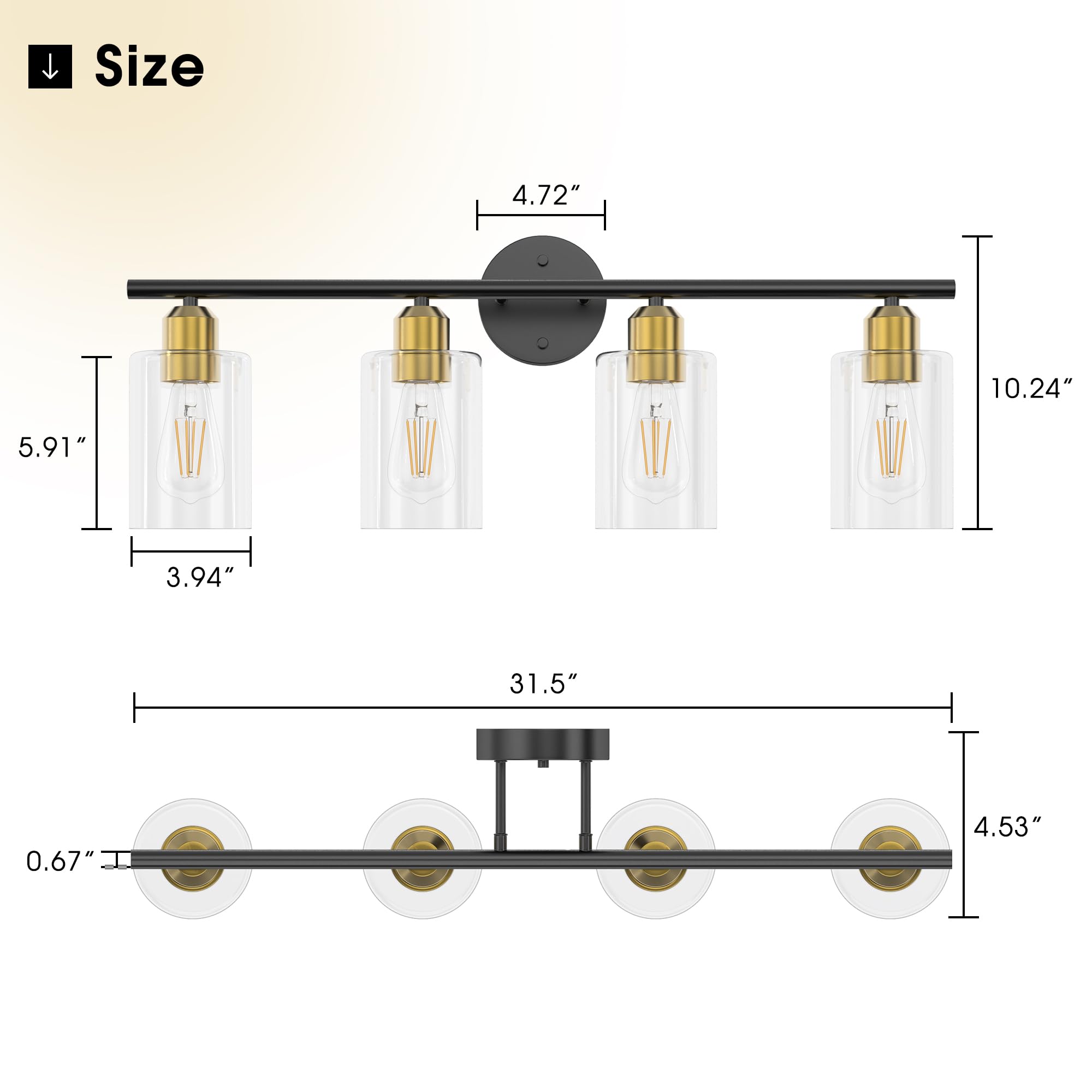 Bathroom Vanity Light Fixtures Matte Black Bathroom Lighting Fixture, 3 Lights Bathroom Light Fixture Over Mirror, Modern Black Vanity Light, UL Certified Wall Sconces with Glass Shades