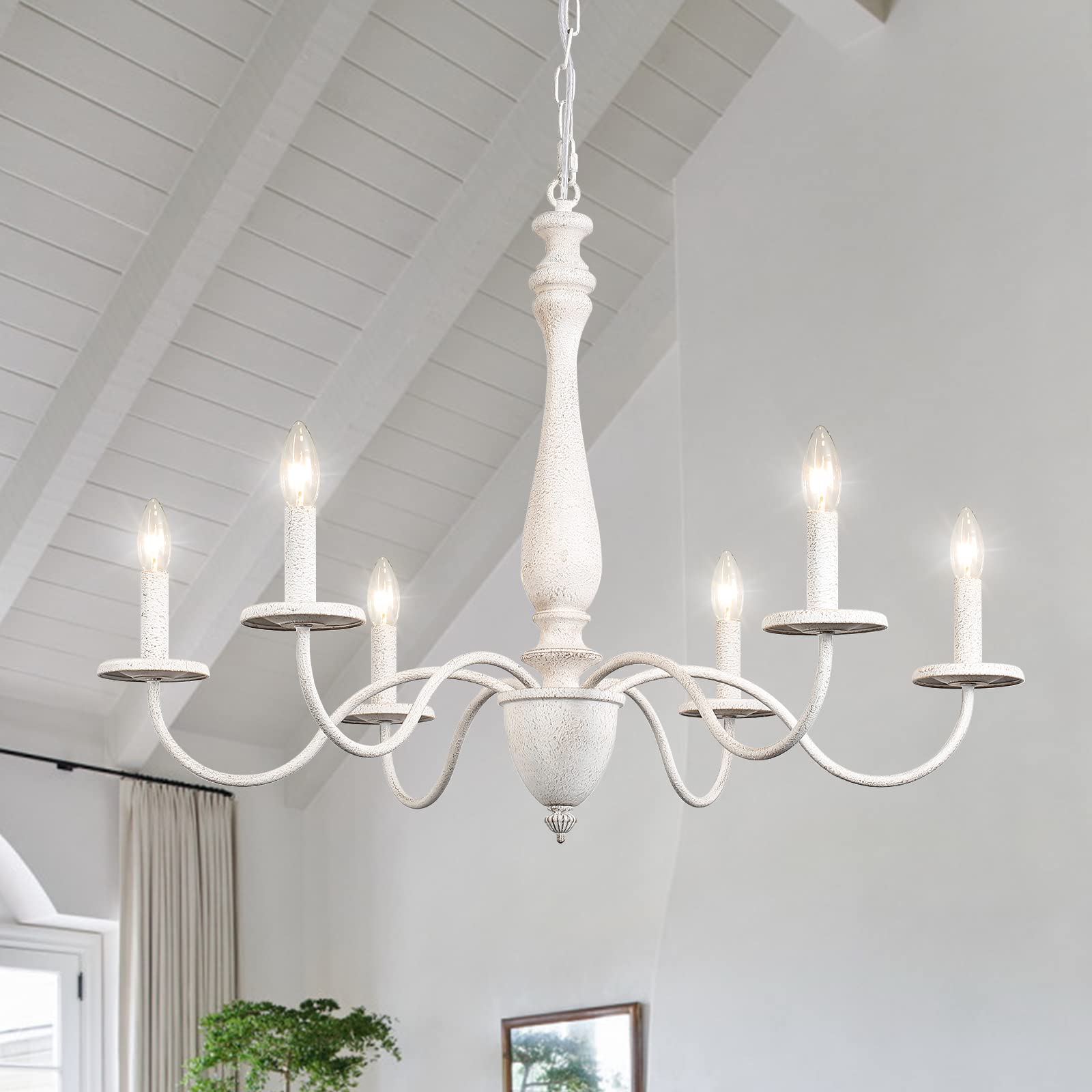 6-Light Farmhouse Chandeliers for Dining Room Lighting Fixture, French Country White Chandelier Rustic Chandeliers for Dining Room Chandelier for Bedroom Living Room Dining Room Foyer