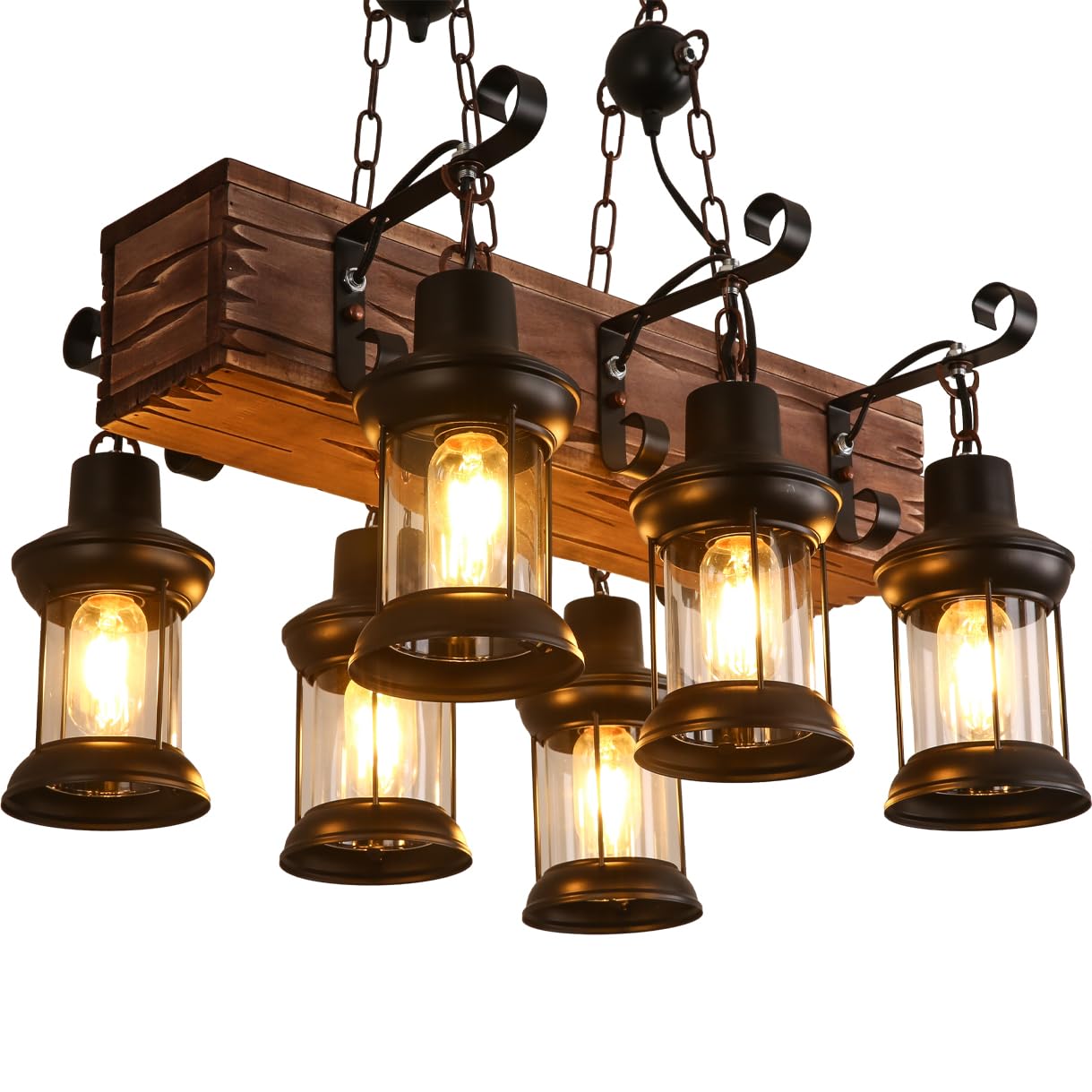 Rustic Chandelier Farmhouse Rustic Light Fixtures for Dining Room Kitchen Island, Industrial Wooden Hanging Lights Ceiling Light Fixture for Game Room Bar Coffee Pool Table (8-Light)