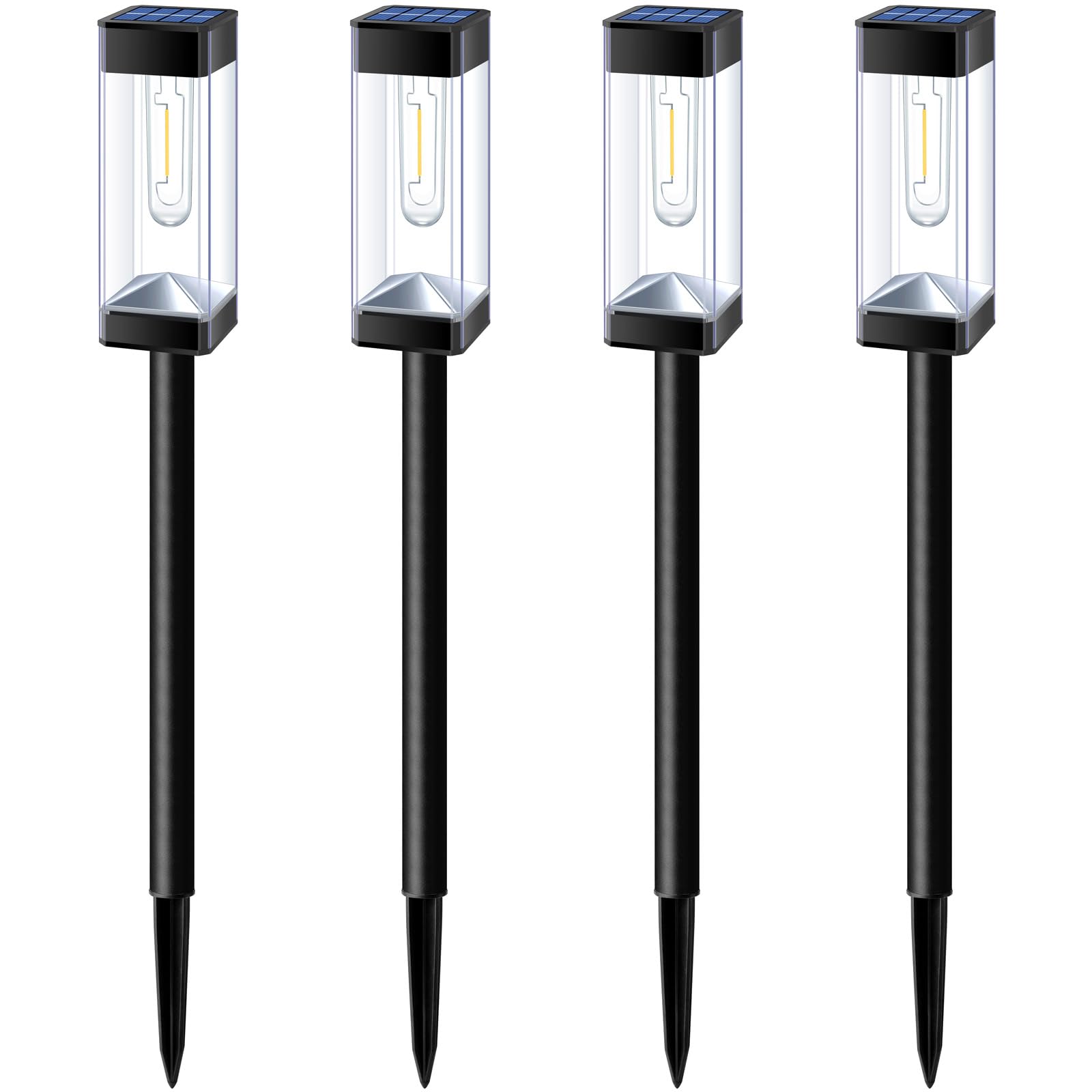 Solar Pathway Lights 8 Pack Solar Outdoor Lights, Upgraded Stainless Steel Garden Lights with LED Tungsten Filament Bulb, Waterproof Solar Power Driveway Lights for Landscape Walkway Yard Lawn