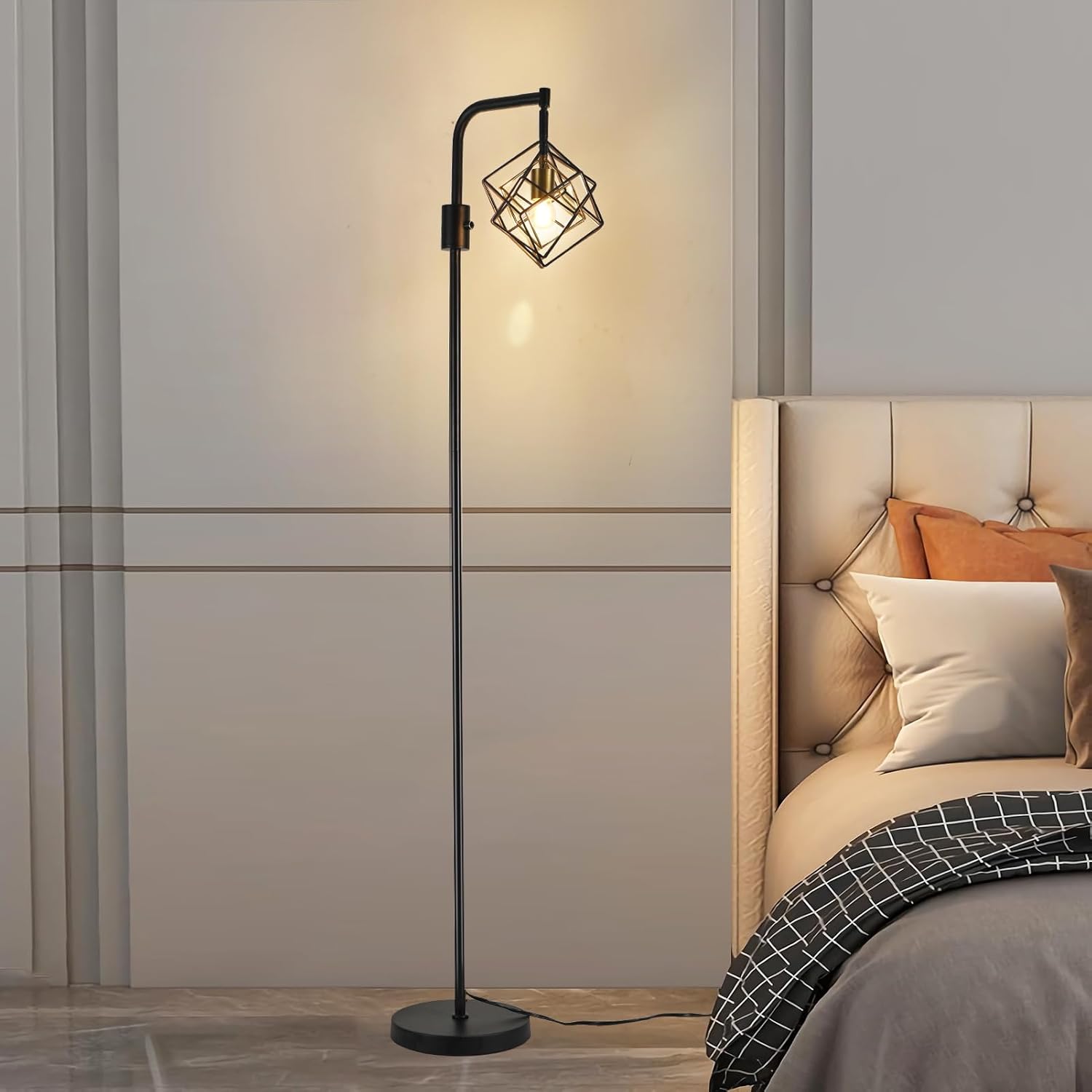 Dimmable Farmhouse Floor Lamp for Living Room, 1 Light Rustic Standing Tall Lamp, Modern Bright Floor Lamp, Industrial Standing Lamp for Bedroom, Tall Pole Lamps Office, LED Bulbs Included.