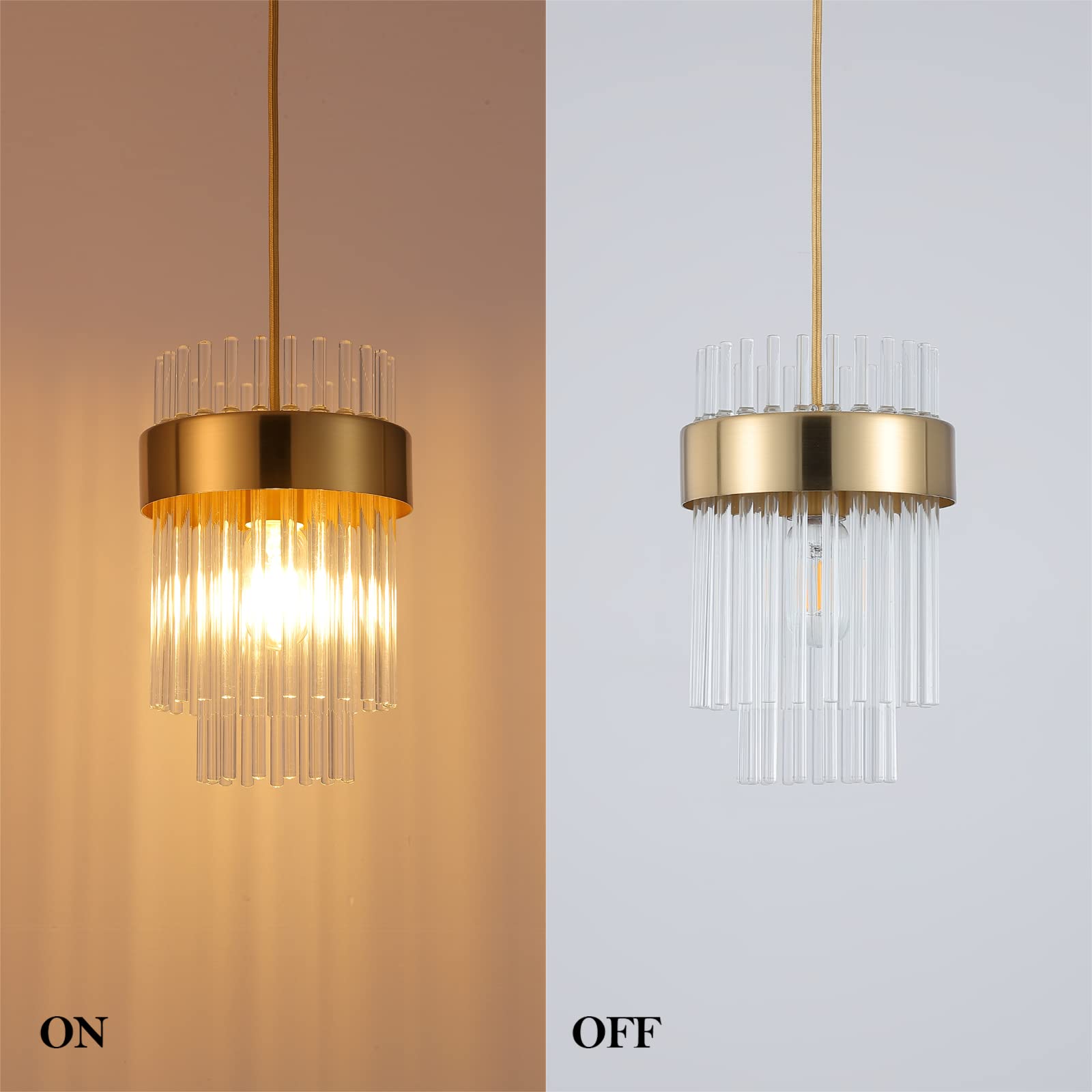 Pendant Lights Kitchen Island Gold 3 Pack,Crystal Pendant Light Fixtures Over Table, Mini Brass Dining Room 1-Light Chandelier,Modern Adjustable Cord Hanging Lamp for Bedroom,Sink