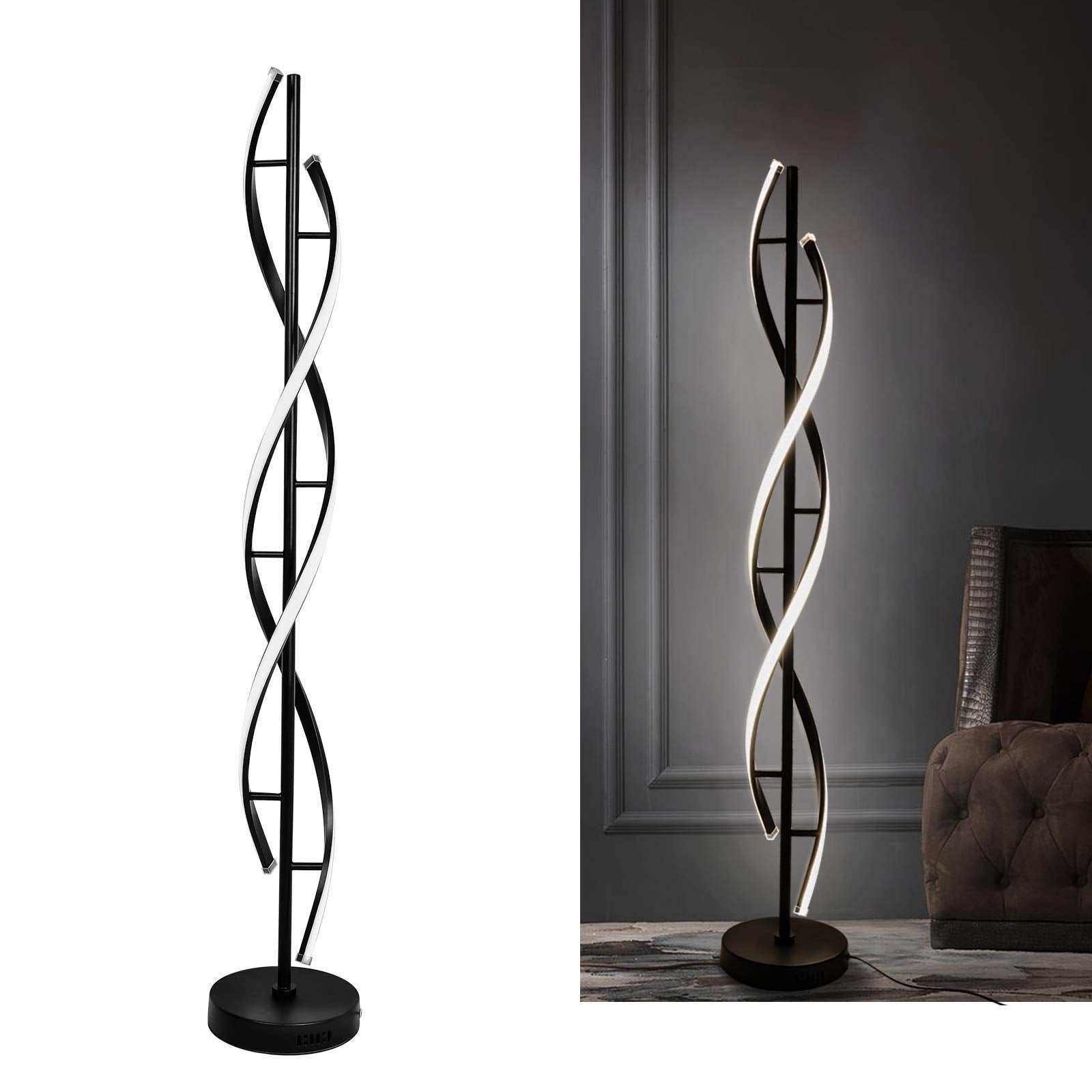 Modern Floor lamp 53 in,LCiWZ 35W Night Light Dimming Standing Lamp,Corner Spiral Floor Lamp with Remote Control,Eye-Caring Reading Light Very Suitable Black.