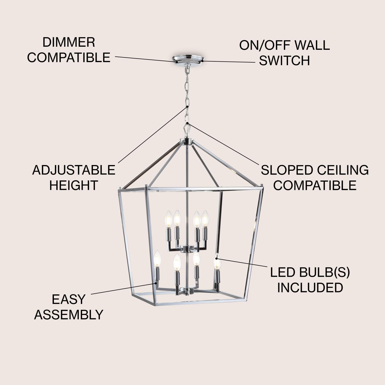 Lantern Dimmable Adjustable Metal LED Pendant Classic Traditional Farmhouse Dining Room Living Room Kitchen Foyer Bedroom Hallway, 10 in, Antique Gold