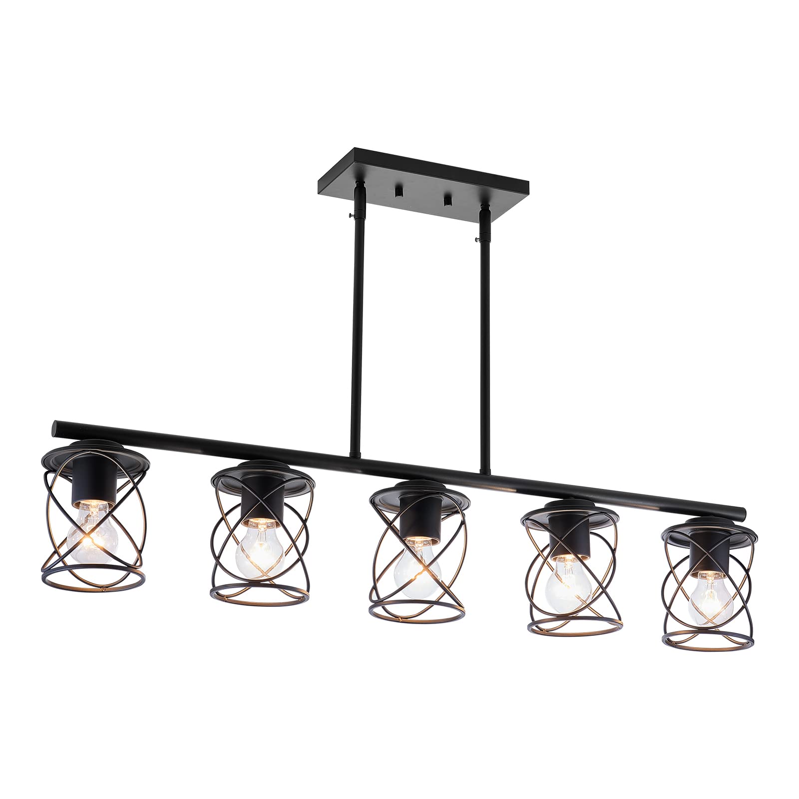 Kitchen Island Light, 4-Light Dining Room Lighting Fixtures Hanging, Farmhouse Linear Pendant Light for Kitchen Island Table Living Room with Adjustable Rods, Black Metal