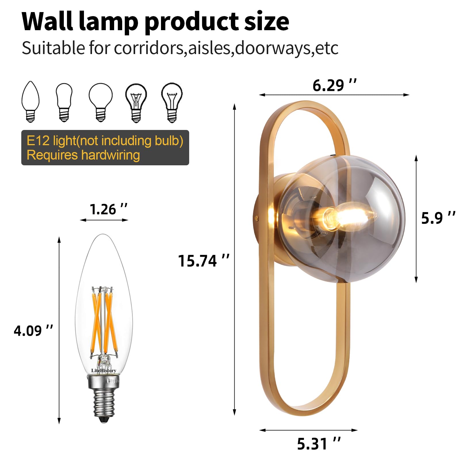 Wall Sconces Set of Two Gold Wall Lamp Sconces Wall Lighting with White Globe Glass Shade Wall Lights Sconces Wall Decor Set of 2 Wall Lights for Living Room Wall Lamps for Bedrooms Set of 2