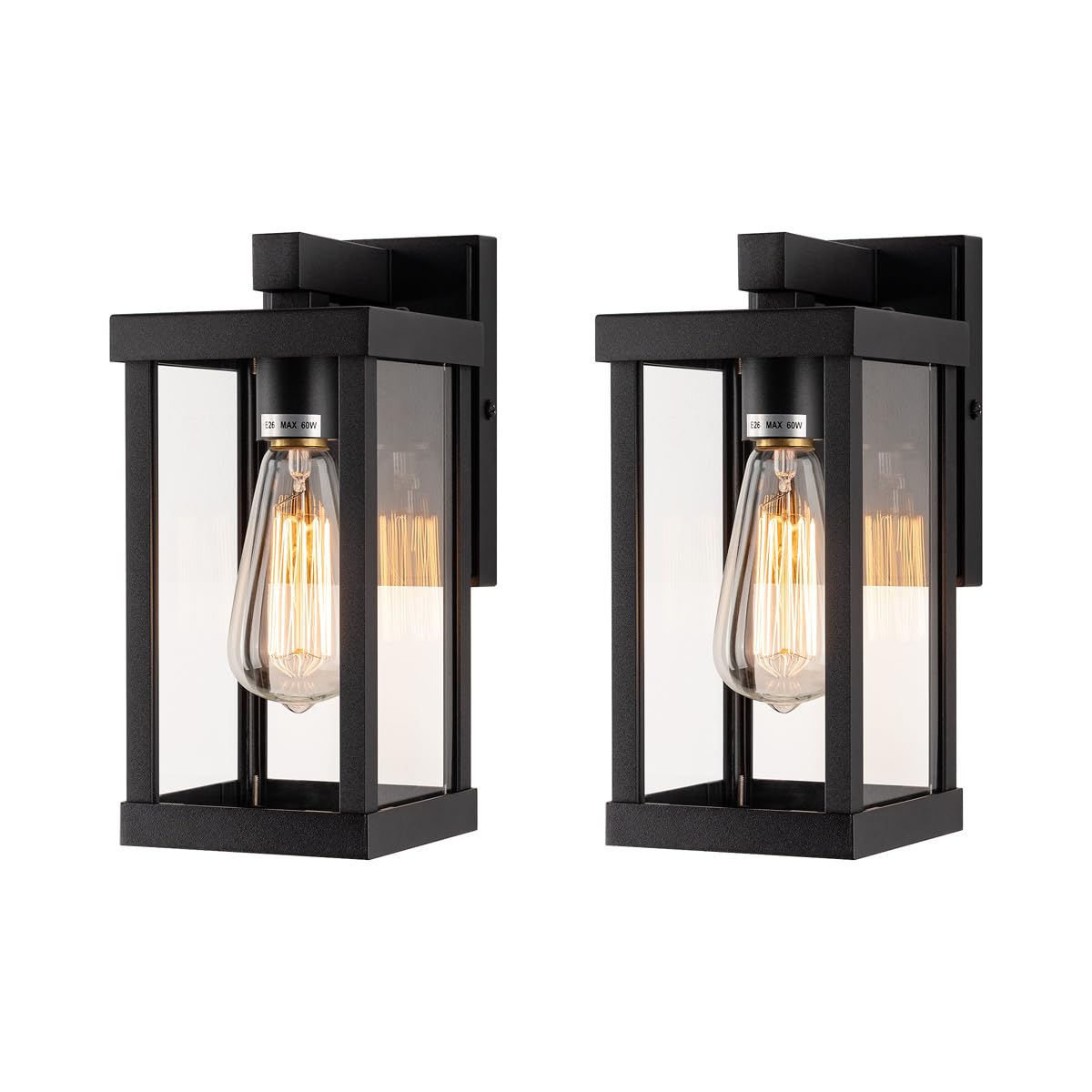 11" Classic Outdoor Wall Sconce 1 Light in Matte Black Rectangular Metal Frame and Clear Glass Shade Waterproof Porch Light Patio Light Pack of 2