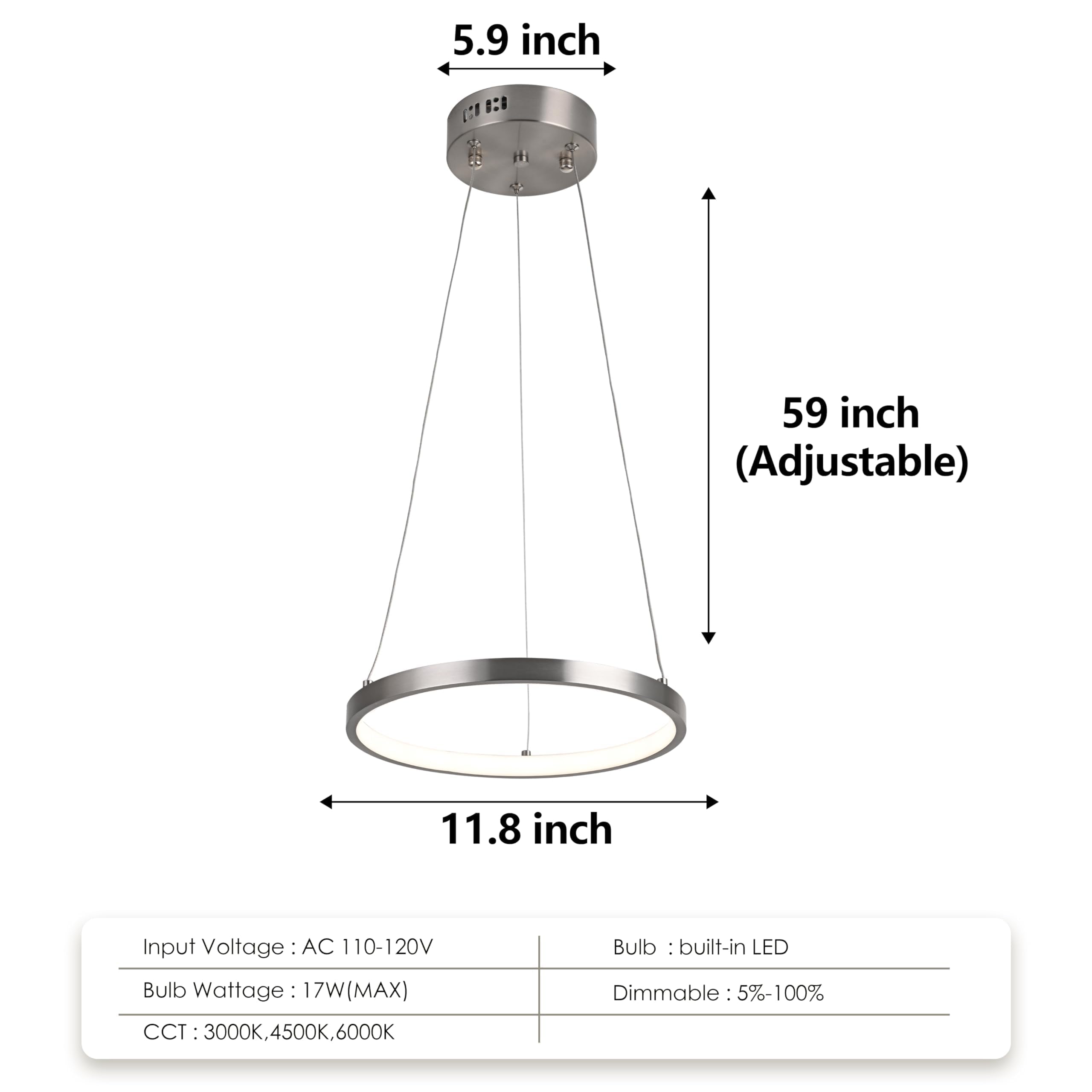 Modern LED Chandelier Contemporary Pendant Lighting Ring Light Fixture Gold with 4000K and 59in Height Adjustable Hanging Lamp for Kitchen Island Hallway Foyer Closet Corridor