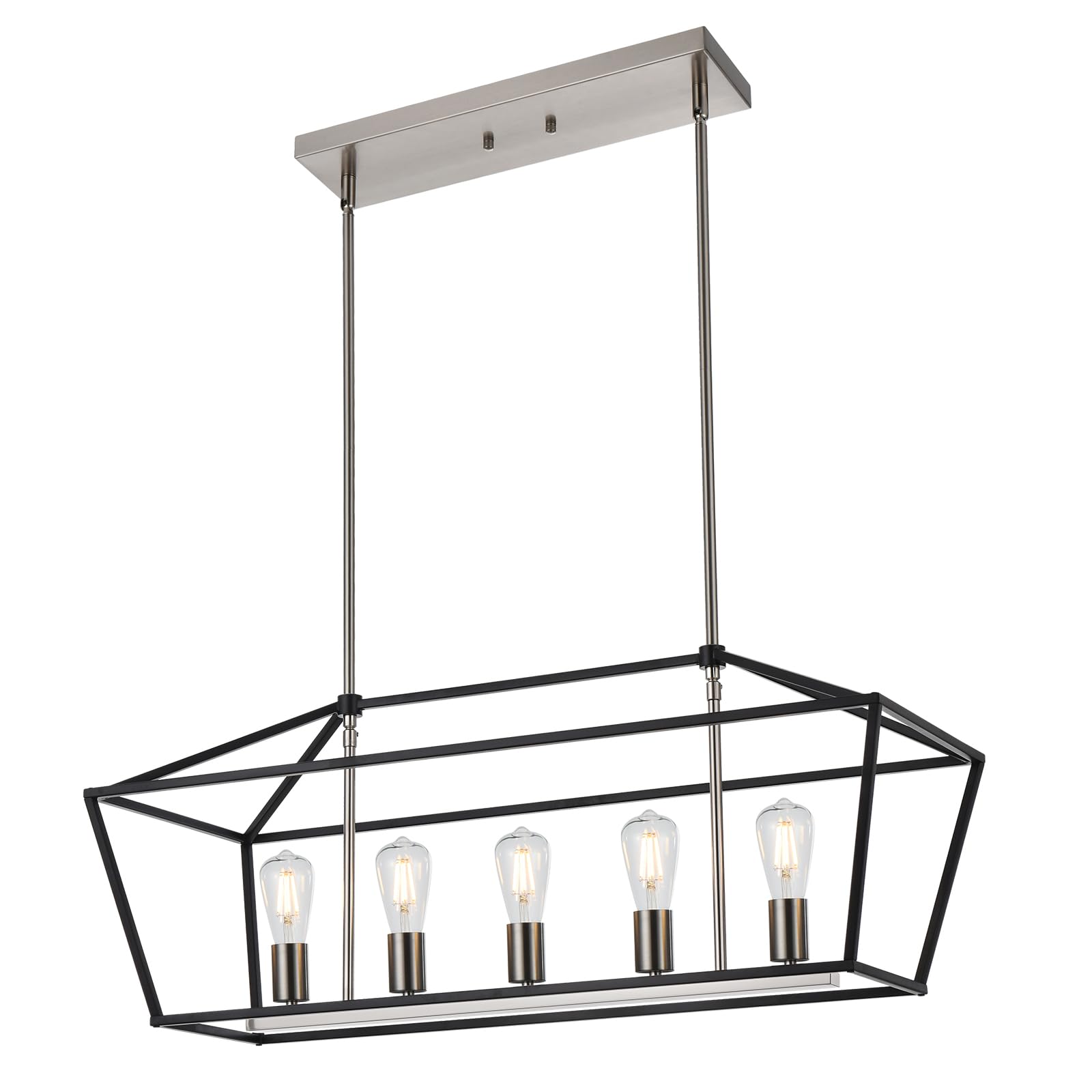 5 Light Modern Kitchen Island Light in Gold Finish,Industrial Hanging Pendant Lighting Fixture with Metal Frame Linear Lantern Chandelier for Dining Room Foyer Cafe Bar