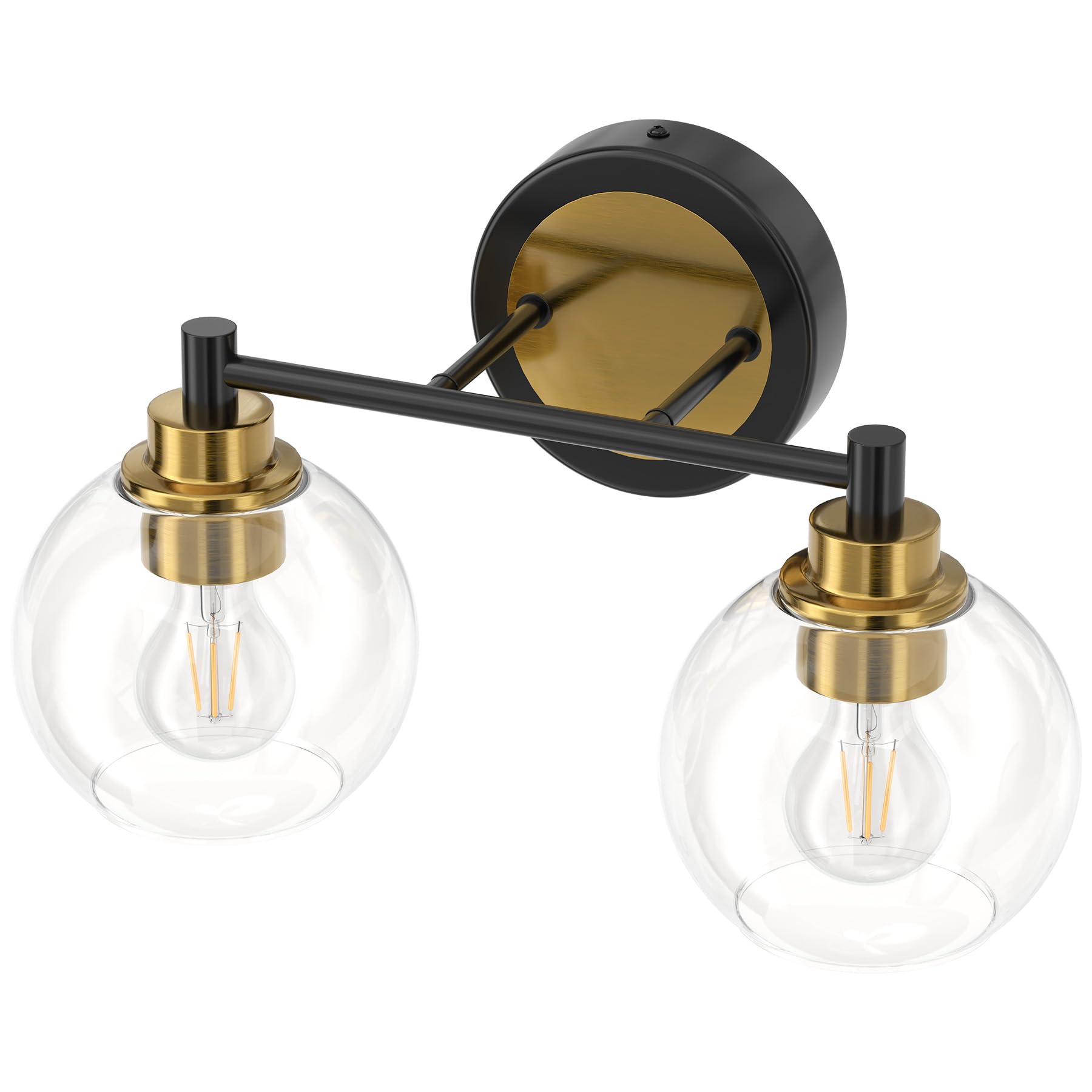 Bathroom Light Fixtures, 2-Light Bathroom Vanity Light with Globe Glass Shades E26 Sockets, Bathroom Lights Over Mirror for Bedroom Hallway Living Room, Gold Finish