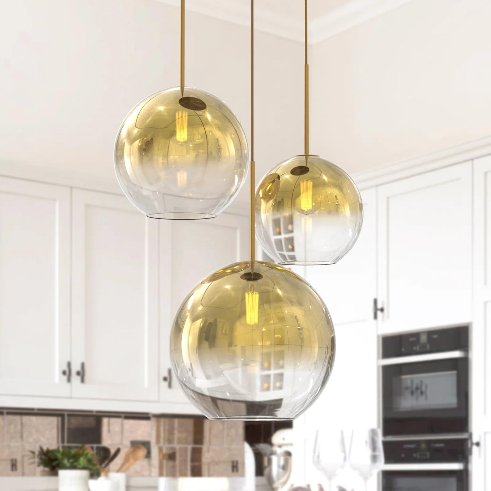 Modern 3 Lights Glass Pendant Light Smoky Gray Glass Globe Cluster Chandelier Lighting Fixtures Black Adjustable Kitchen Island Hanging Pendant Lighting Nordic Multi Lights Pendant Lamp