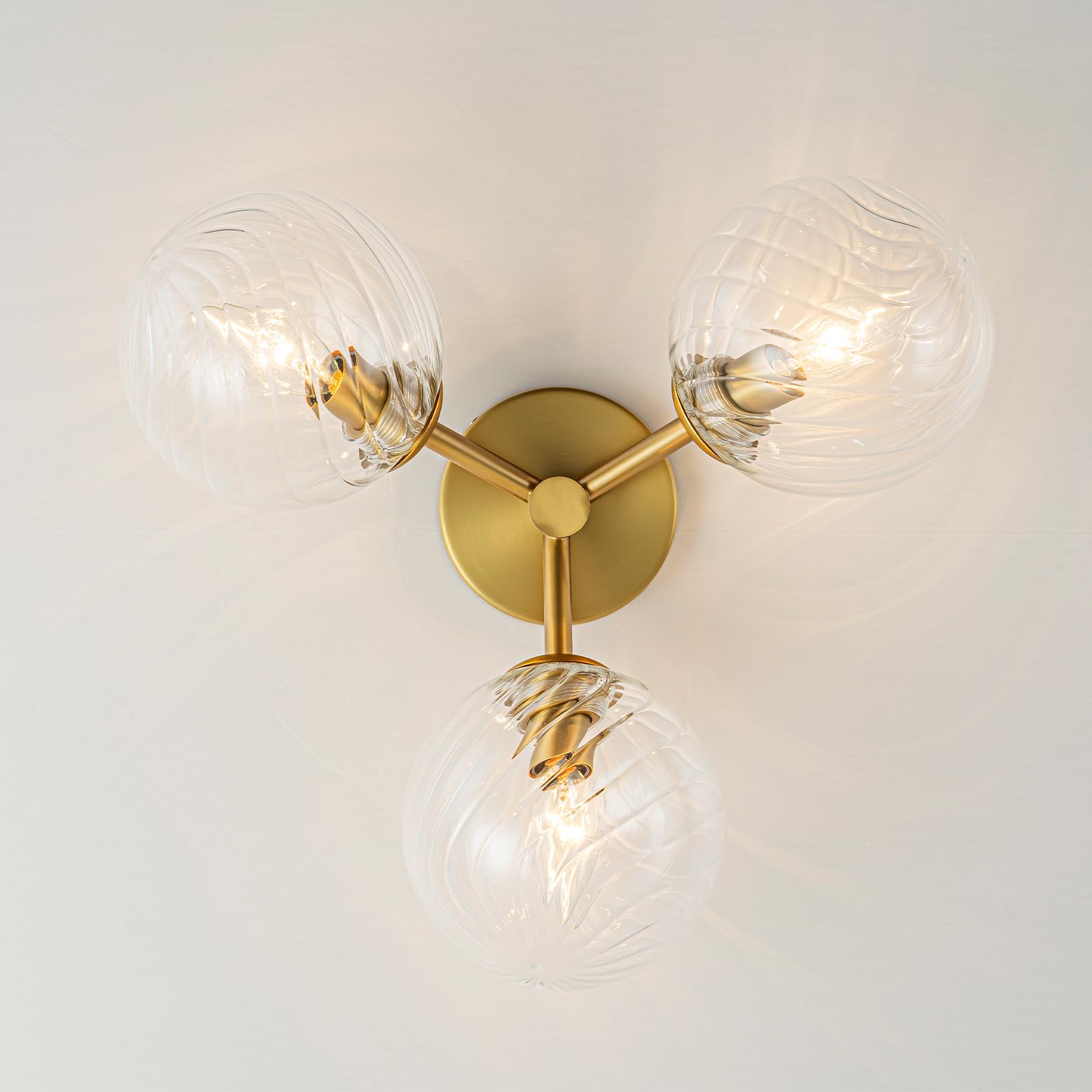 Gold Semi Flush Mount Ceiling Light Fixture 3 Light 18 inch,Opal Glass Globe Mid Century Modern Light Fixtures for Bedroom,Entryway,Hallway,Living Room,Kithcen,Dining Room