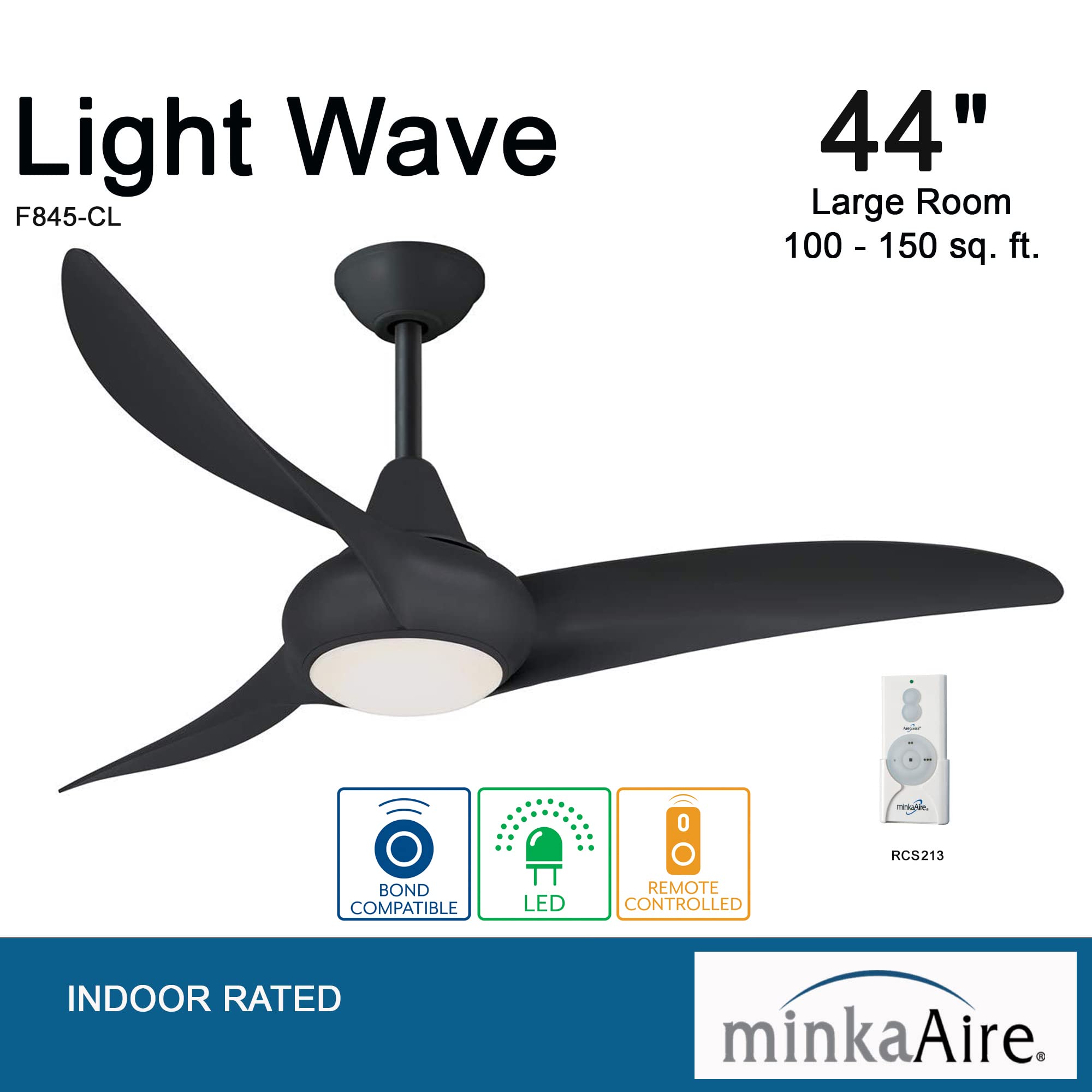 44" Ceiling Fan with LED Light and Remote Control in Silver Finish