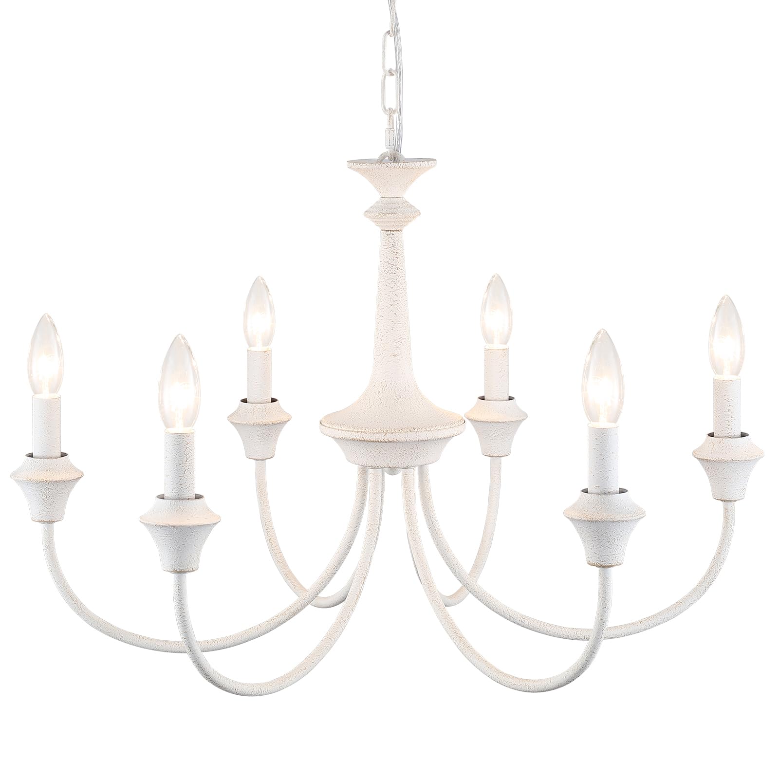 6 Light Distressed French Country Chandelier Rustic Antique White Farmhouse Chandelier for Dining Room Light Fixture Hanging Candle Pendant Lighting for Kitchen Island Living Room Bedroom Foyer