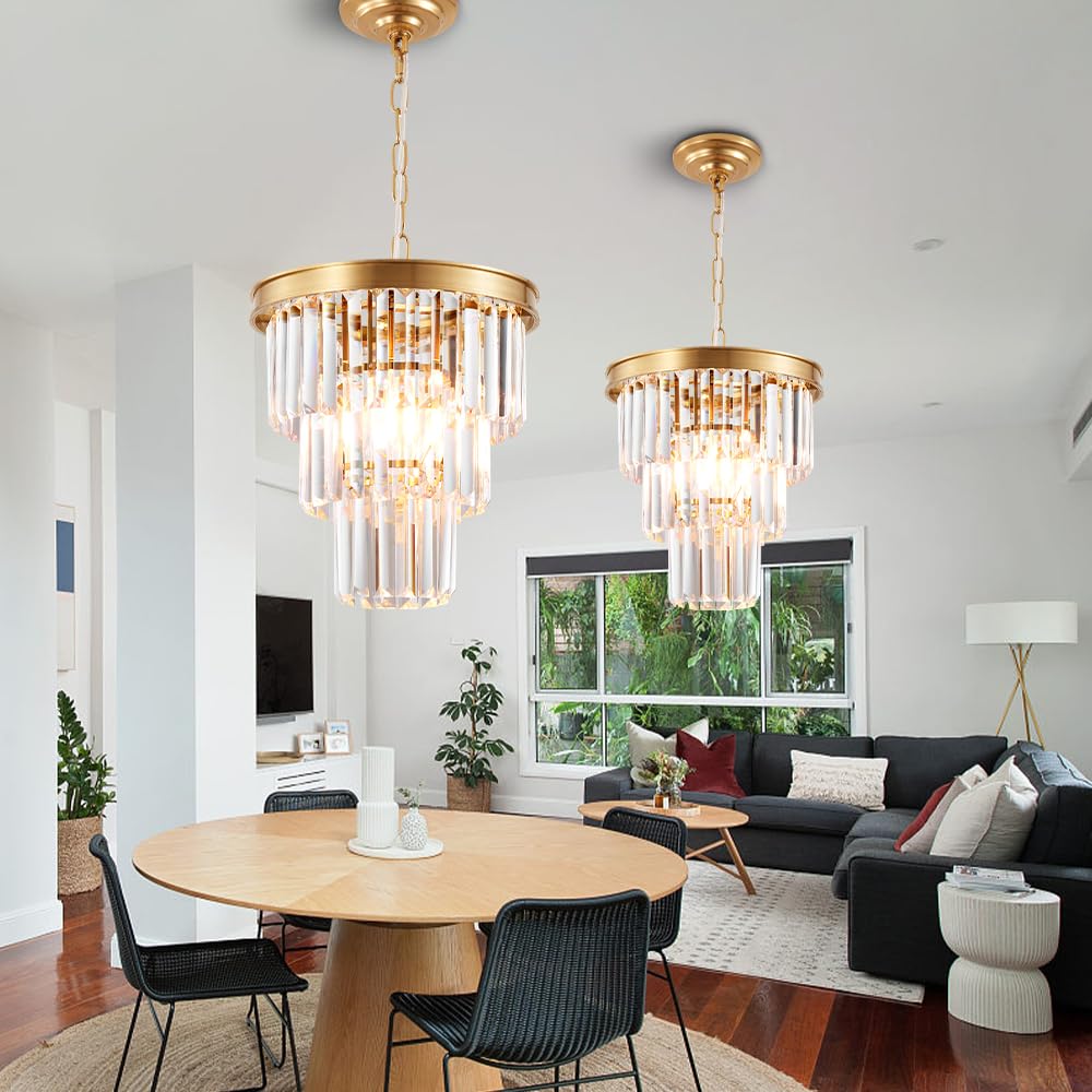 Modern Crystal Gold Pendant Light Fixtures for Kitchen Island Luxury Gold Chandelier Perfect for Dining Room, Bedroom, Kitchen, Living Room