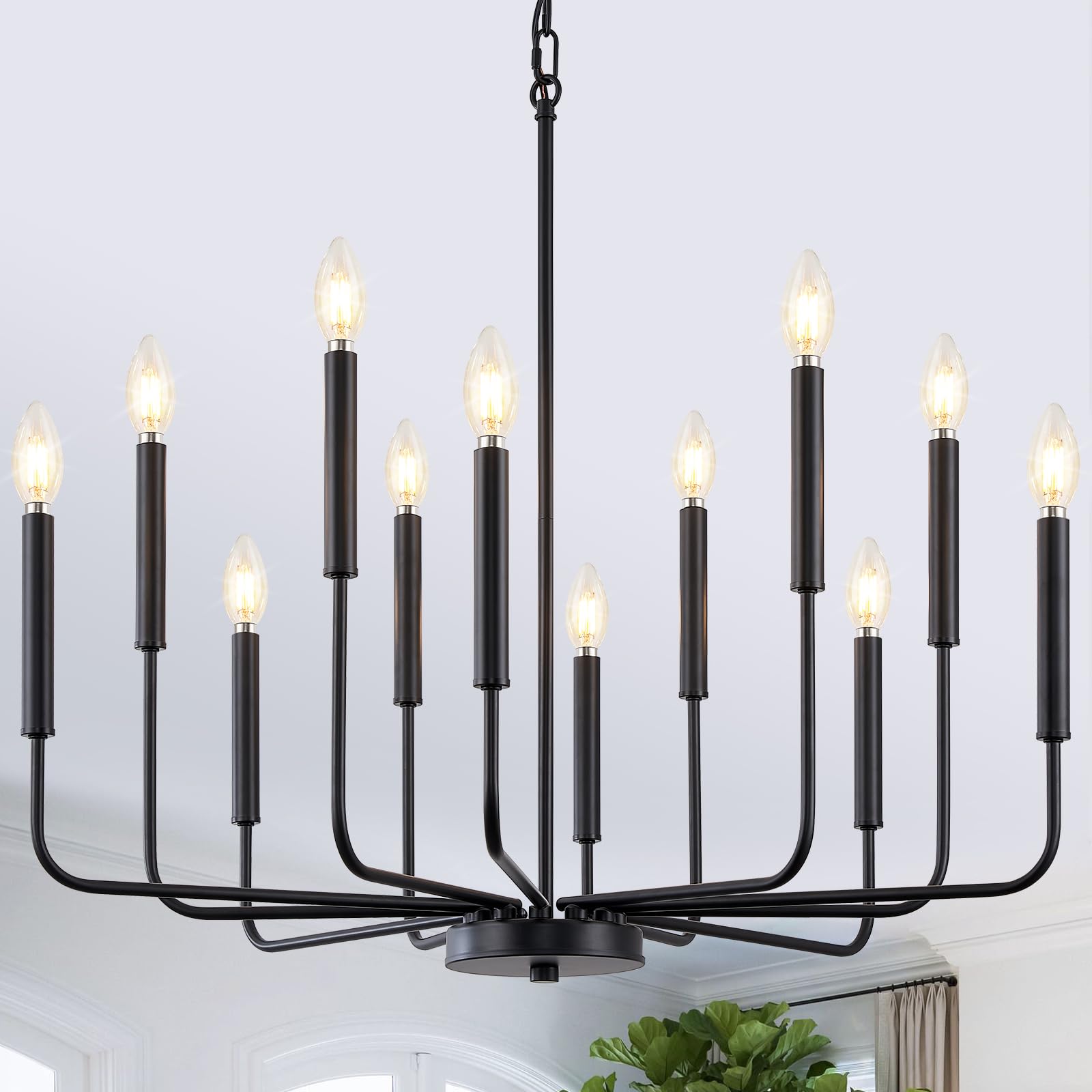 Modern Black and Gold Chandelier for Dining Room, 6-Light Metal Farmhouse Dining Room Light Fixtures Hanging Candle Chandelier Lighting for Kitchen, Living Room, Foyer, Entryway, Bedroom