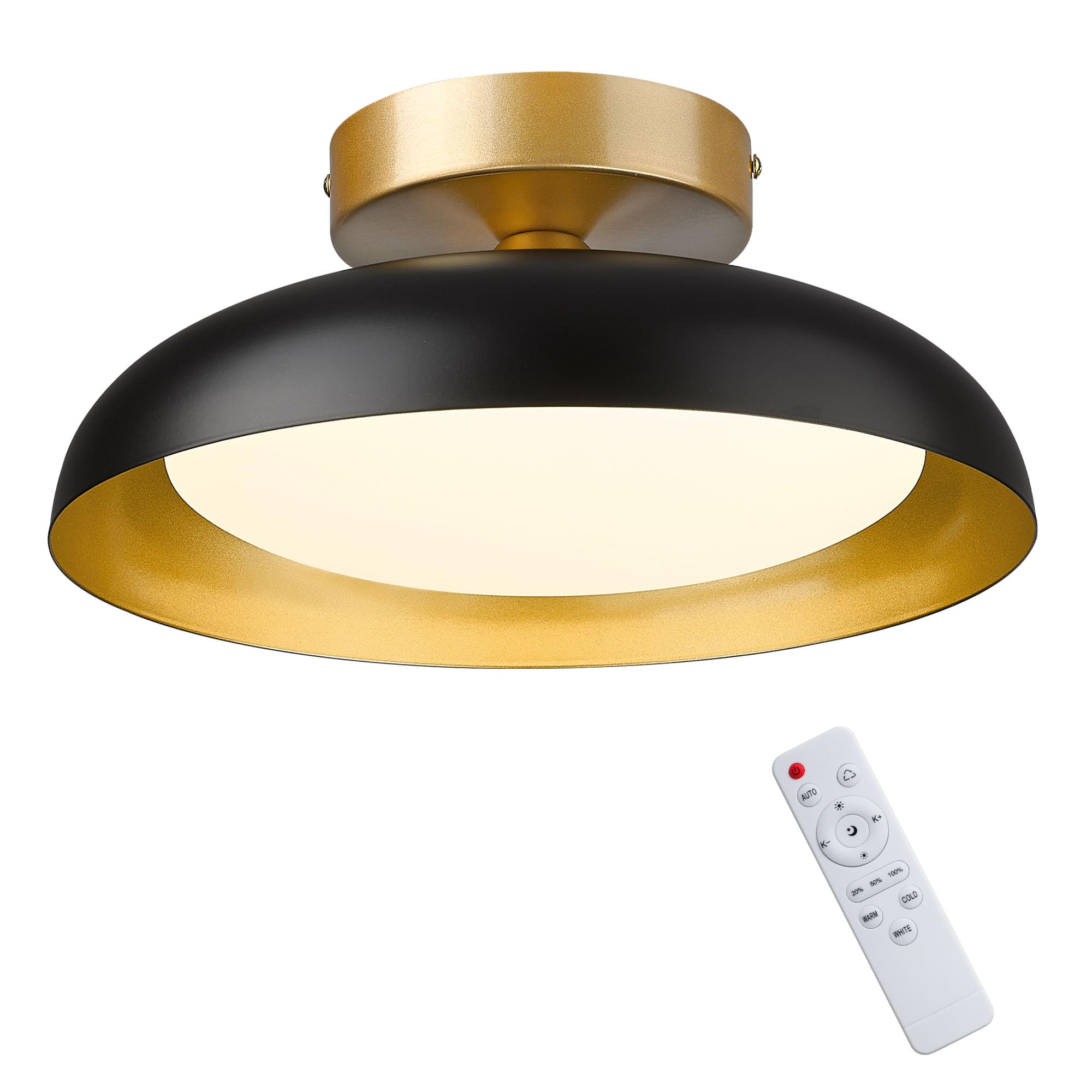 Gold Ceiling Light, 12 Inch LED Semi Flush Mount Ceiling Light Fixture, 12W/700Lm Ceiling Lights for Kitchen, Bathroom, Hallway, 3000K/4000K/6000K Adjustable, KDCL01-GD