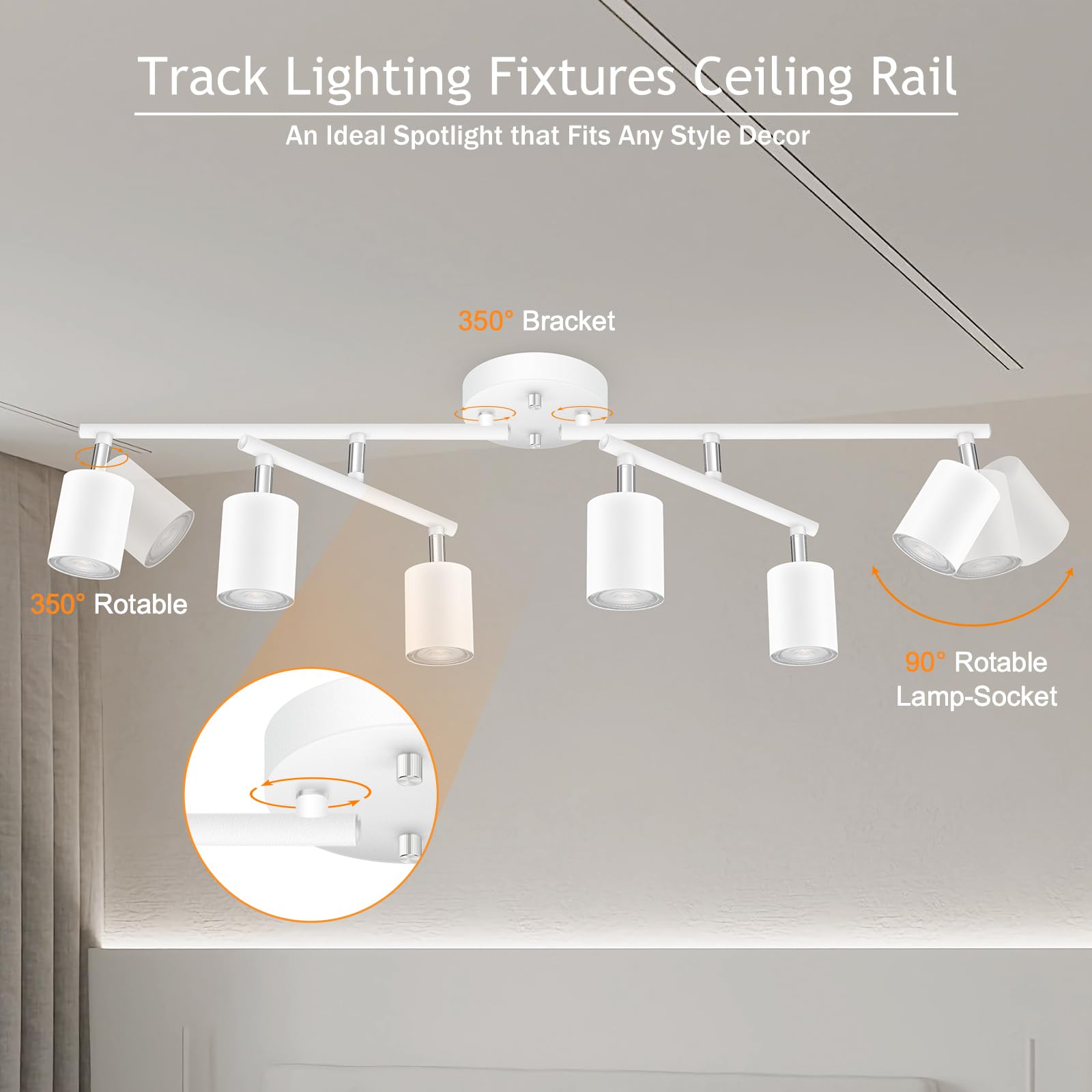 LED 2 Light Track Lighting Kit, Black 2 Way Ceiling Spot Lighting, Flexibly Rotatable Light Head for Kitchen, Living Room, Bedroom, GU10 Bulb Not Included