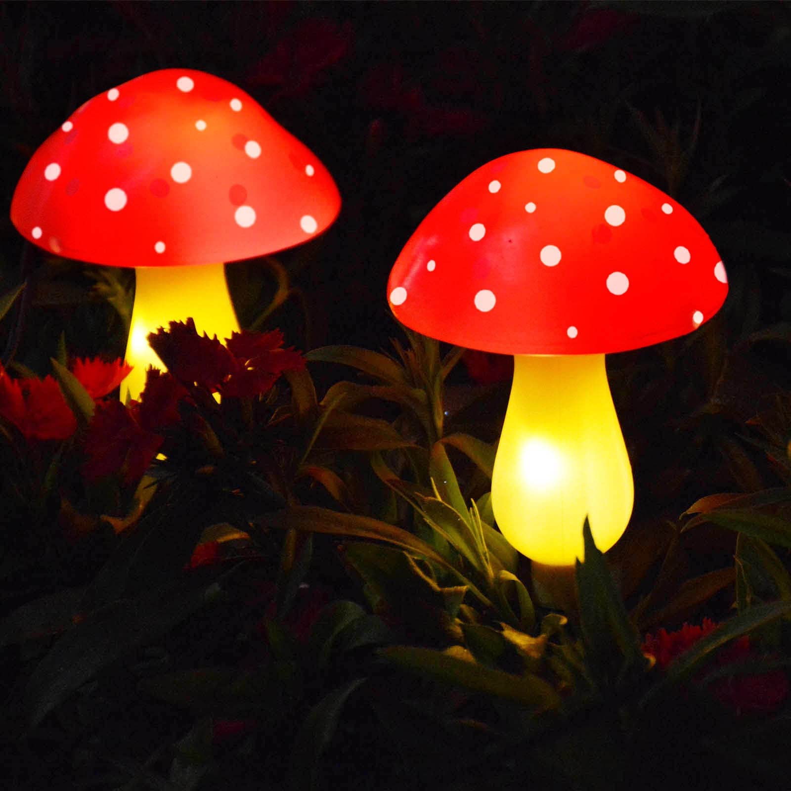 New Upgraded Waterproof Solar Mushroom Lights Outdoor Decor, 8 Modes for Garden Pathway Landscape Yard Easter Pathway Halloween Xmas Decorations, Set of 6 Red