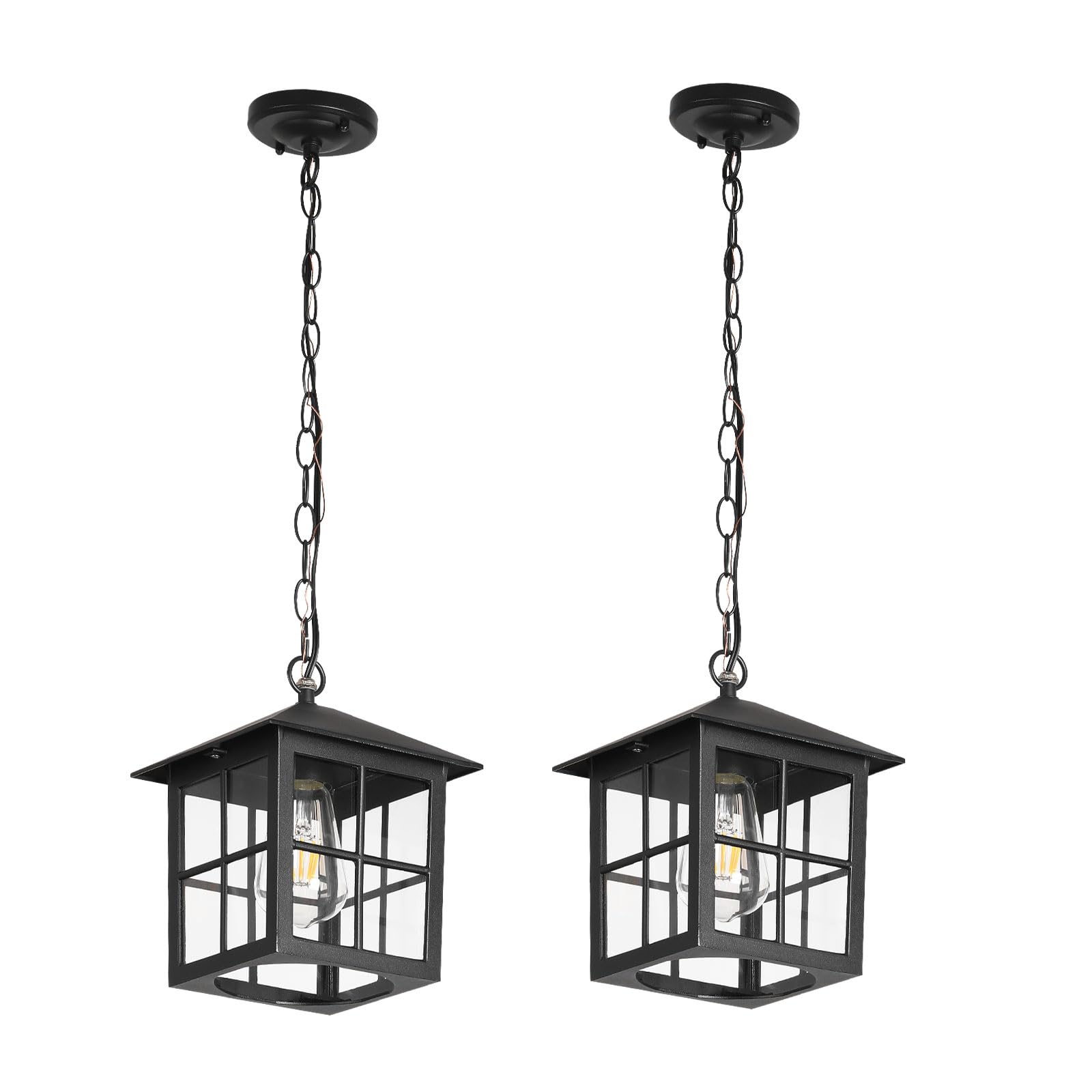 Outdoor Pendant Light for Porch Patio Courtyard Entryway Doorway Hallway, Waterproof Anti-Rust Exterior Pendant Lights Adjustable Chain Black Outdoor Hanging Ceiling Chandelier (1 Pack)