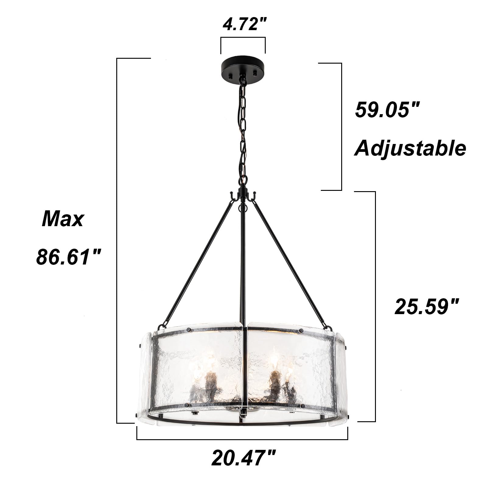 Black Glass Drum Chandeliers for Dining Room,20.47" Dining Room Light Fixtures Over Table,Hanging Pendant Light for Hight Ceiling,Foyer,Living Room,Entryway,Kitchen