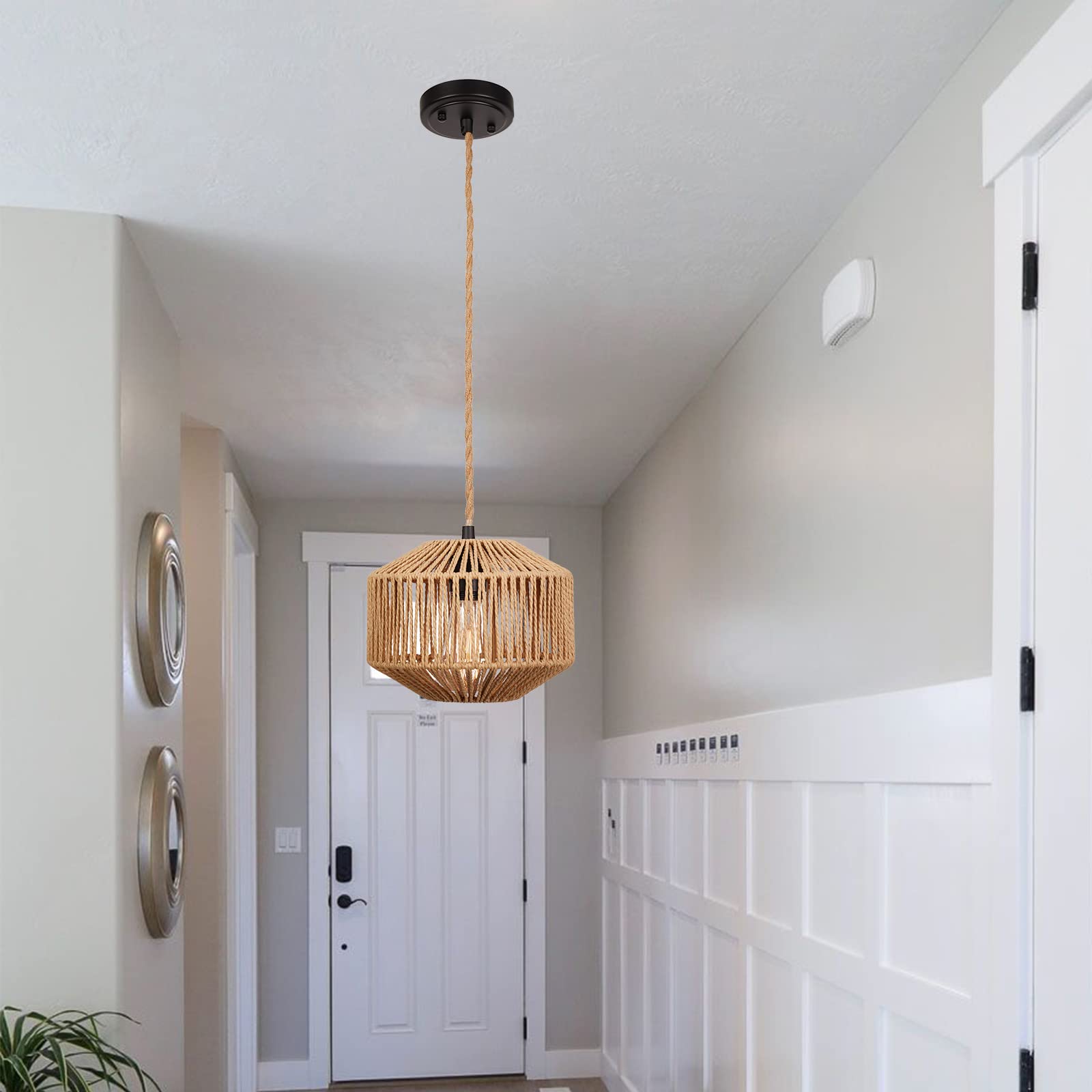 Rustic Farmhouse Bamboo Pendant Light - 18 Inch Large Dome Handwoven Ceiling Mounted Bamboo Chandelier Shades, Coastal Beach Hanging Rattan Light Fixture for Kitchen, Dining, Living Room