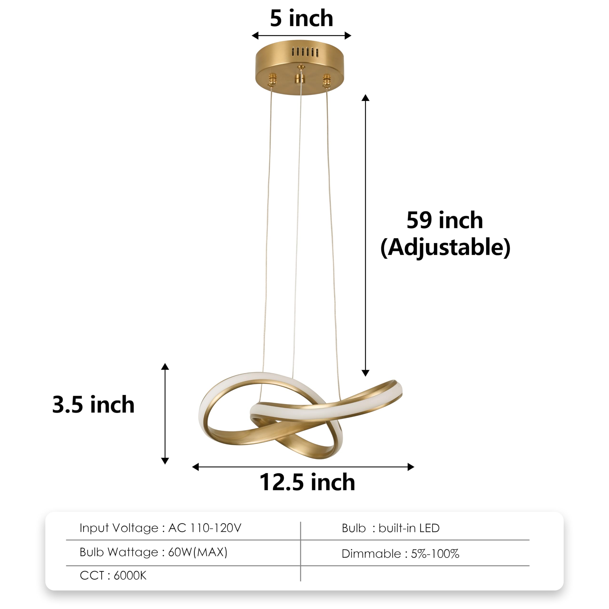 Modern LED Chandelier Contemporary Pendant Lighting Ring Light Fixture Gold with 4000K and 59in Height Adjustable Hanging Lamp for Kitchen Island Hallway Foyer Closet Corridor