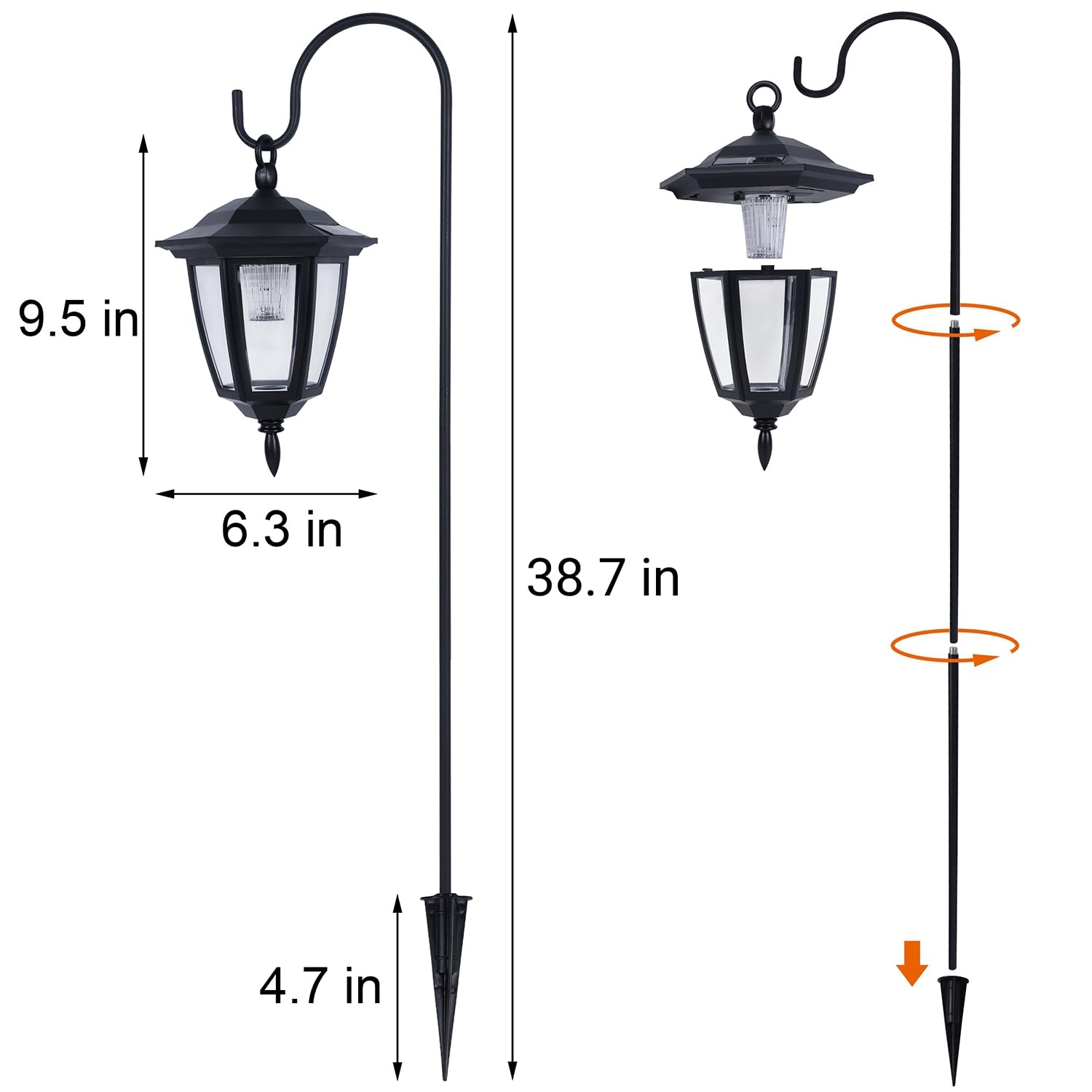 4 Pack Solar Hanging Lights Outdoor, Solar Powered Garden Decorative Lanterns with 4 x 38 Inch Shepherd Hooks, Waterproof Landscape Lighting for Lawn Patio Yard Pathway Driveway, Warm White