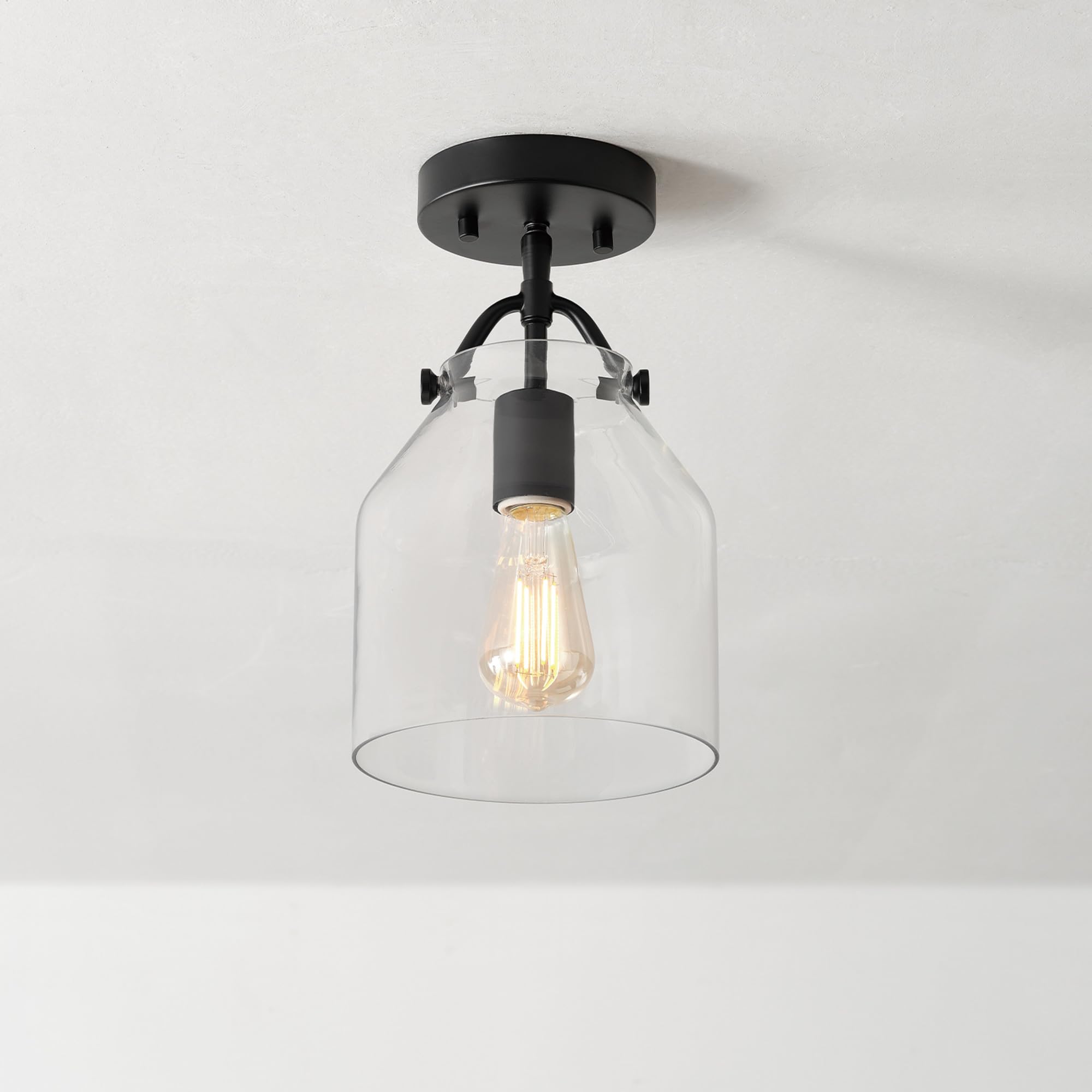 1-Light Semi-Flush Mount Ceiling Lighting, Matte Brass, Clear Glass Shade, Bulb Not Included