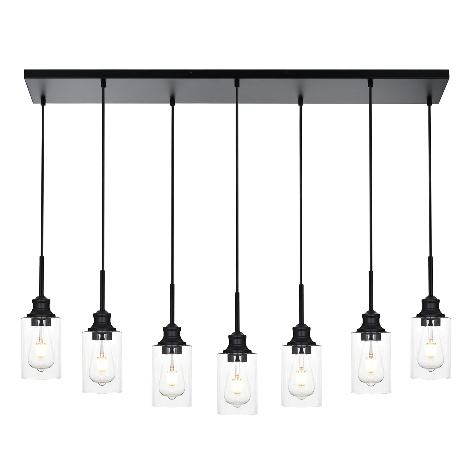 3-Light Kitchen Island Pendant Light Fixtures Hanging Black Farmhouse Pendant Lighting Cluster with Clear Glass Shade, Modern Industrial Linear Chandeliers Light for Dining Room Foyer Hallway