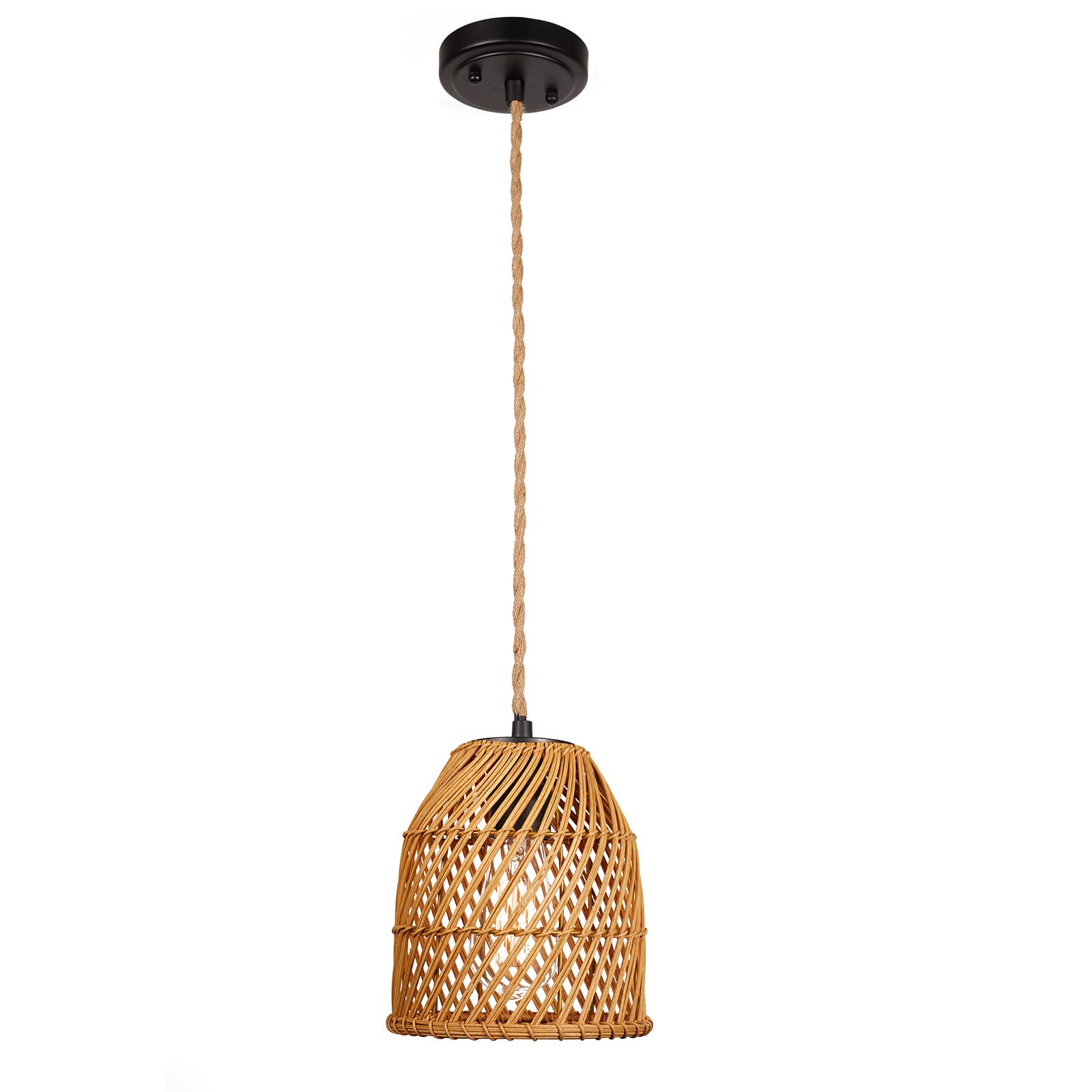 Rustic Farmhouse Bamboo Pendant Light - 18 Inch Large Dome Handwoven Ceiling Mounted Bamboo Chandelier Shades, Coastal Beach Hanging Rattan Light Fixture for Kitchen, Dining, Living Room