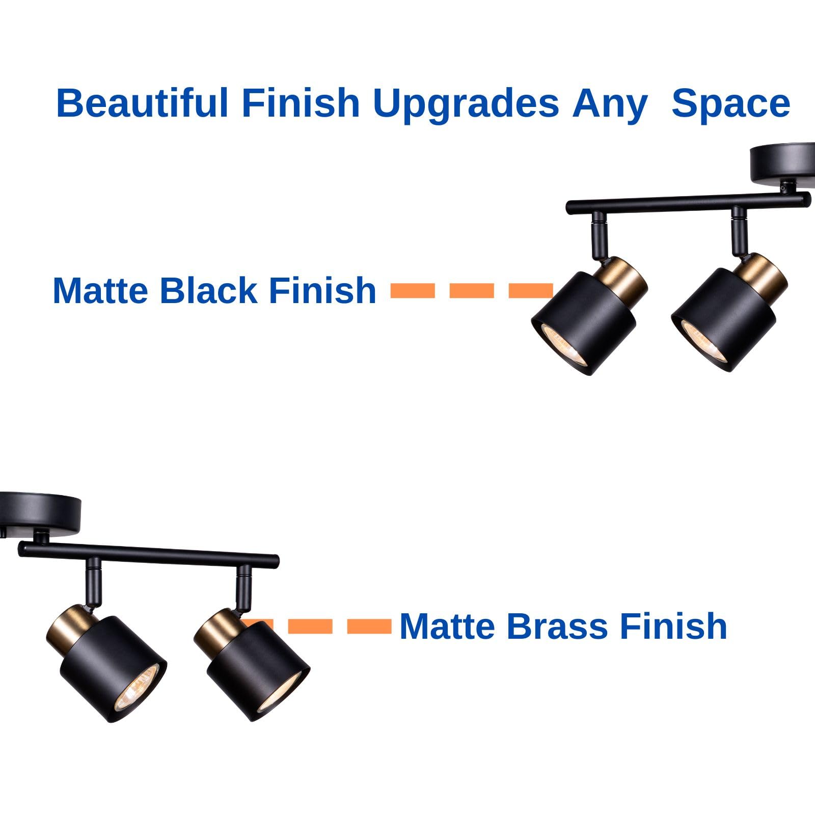 4 Light Track Lighting Kit, Matt Black Brass Finish Adjustable with Moden Flush Mount Ceiling Spotlight for Kitchen,Living Room,Home Improvement