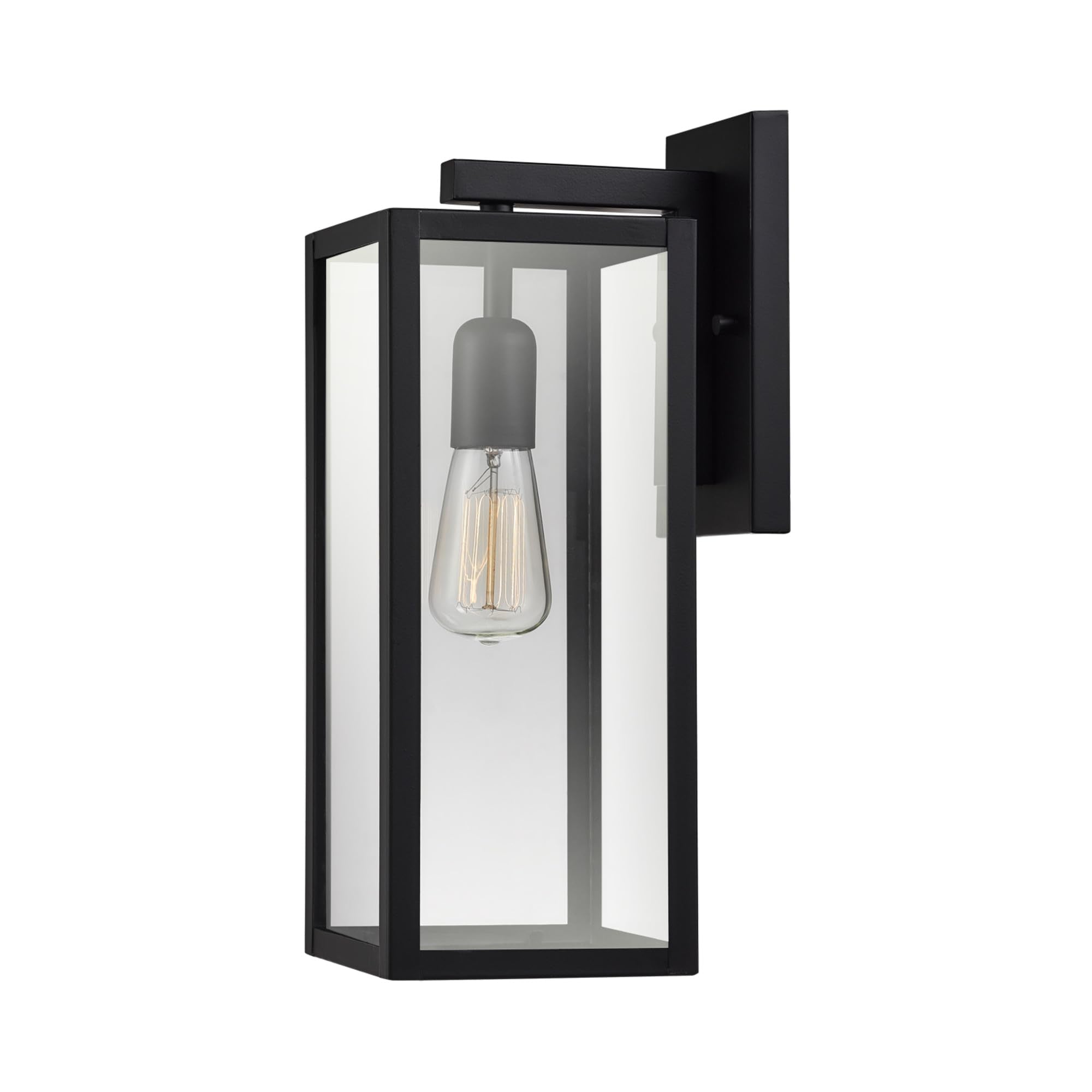 1-Light Outdoor Indoor Wall Sconce, Matte Black, Clear Glass Shade 16