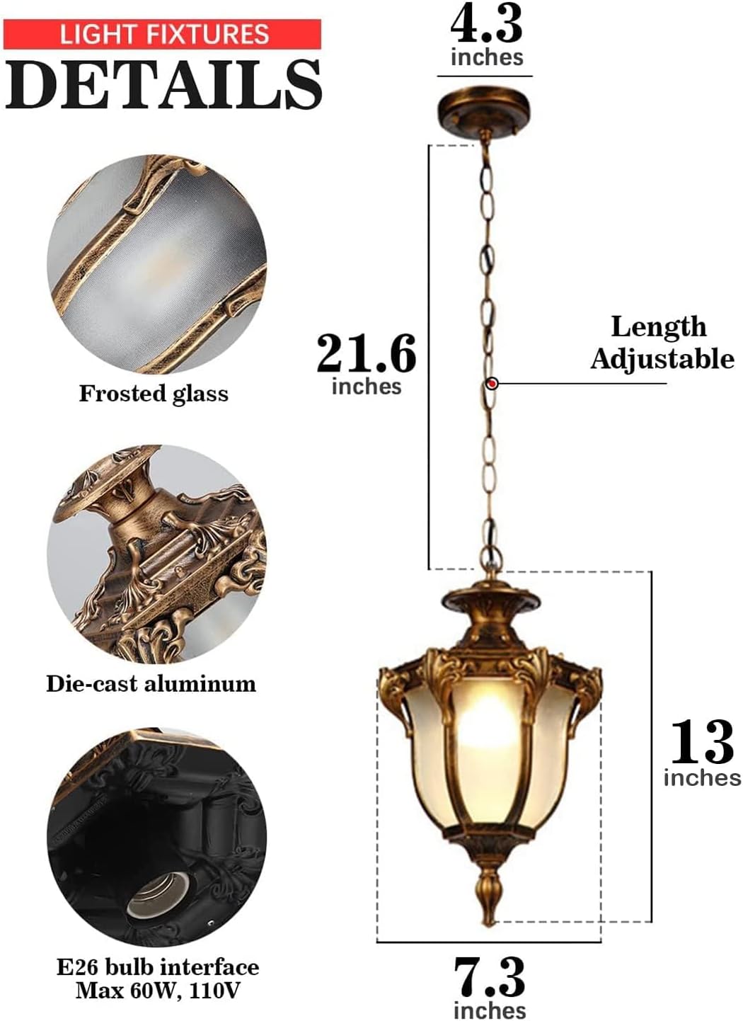 Rustic Victorian E26 Exterior Ceiling Pendant Light American Outdoor Waterproof Chandelier Garden Corridor Grape Frame Pavilion Black Hanging Light Adjustable Suspension Lighting Fixture