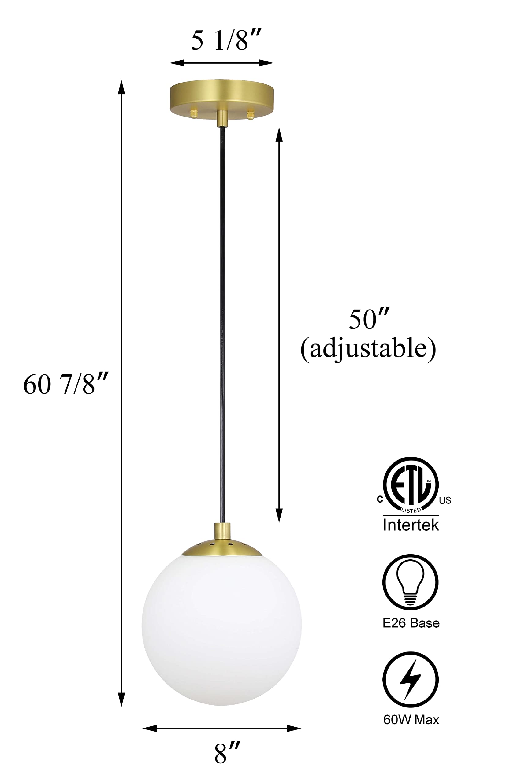 Lighting Pendant Lighting 1 Light Globe Pendant Light, Modern Adjustable Kitchen Hanging Ceiling Light Matte Black Finish XB-P1211-MBK