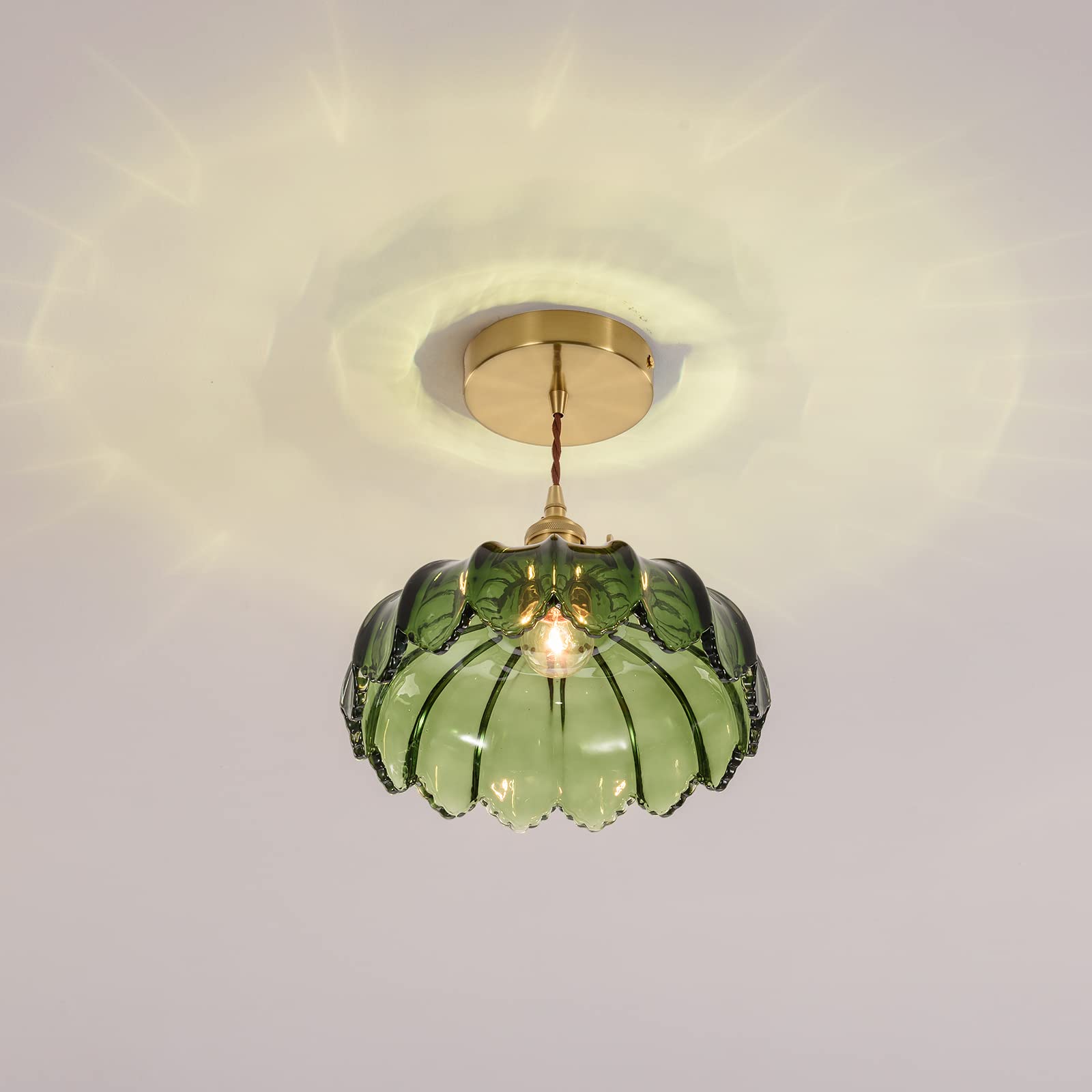 Glass Pendant Light Vintage Light Fixtures, Glass Pendant Lights Kitchen Island, Gold Pendant Light, Modern Chandelier Pendant Shade Green Light Fixture for Bedroom Hotel Dining Room