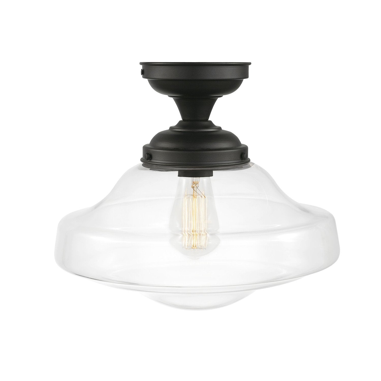 1-Light Semi-Flush Mount Ceiling Lighting, Matte Brass, Clear Glass Shade, Bulb Not Included