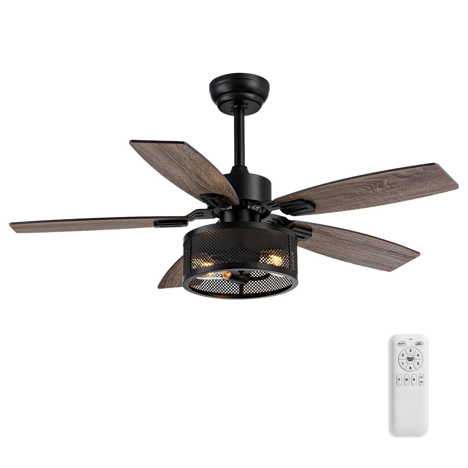 42 Inch Ceiling Fans with Lights and Remote/APP Control, Brown Ceiling Fan for Bedroom Living Room and Patio, Caged Ceiling Fan with 2 E26 LED Lights(Bulbs not Included), Indoor and Outdoor