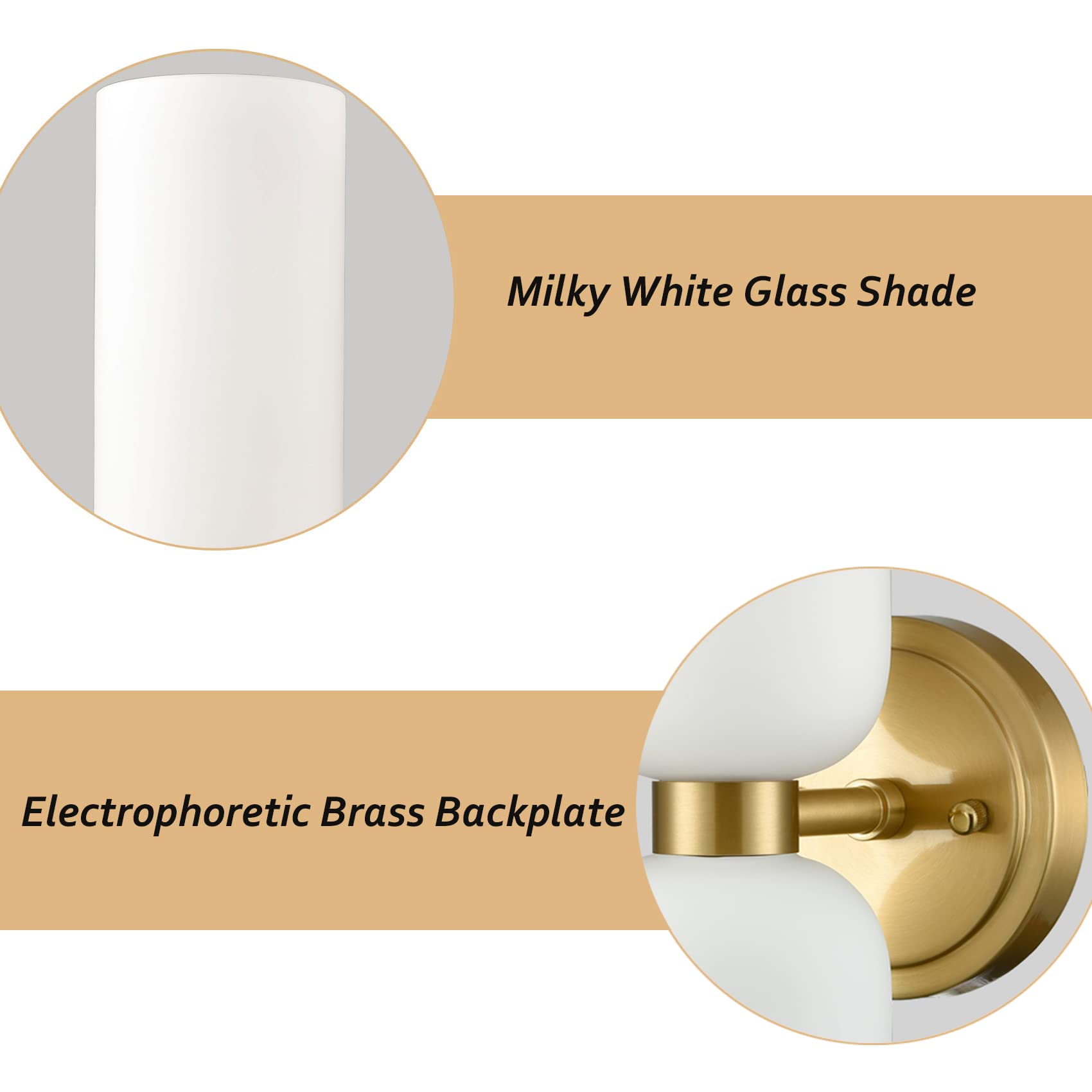 Gold Wall Sconces Set of Two 2-Light Modern Wall Light Bathroom Vanity Light Milky White Glass