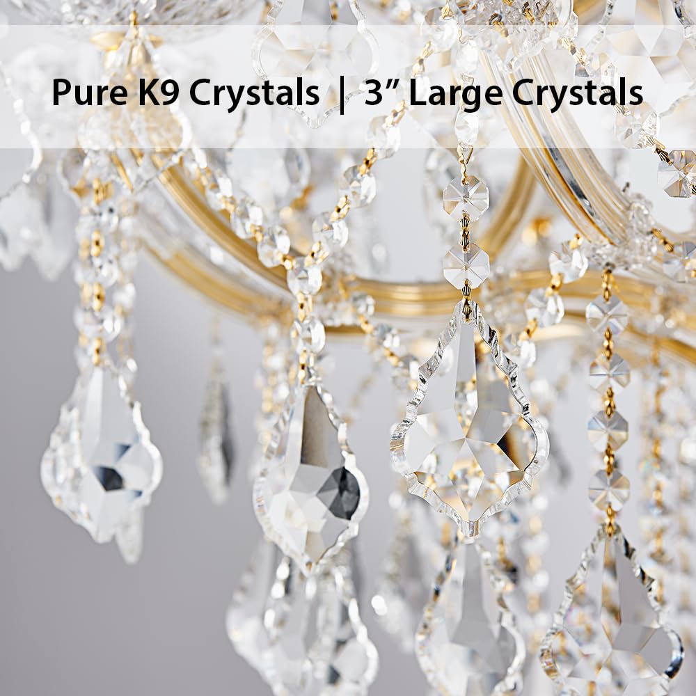 Large Gold Chandelier Light Fixtures - 36 Lights, 4 Layers Modern Crystal Chandeliers for Hotel, Lobby, Foyer, Entrance Hall, Staircase