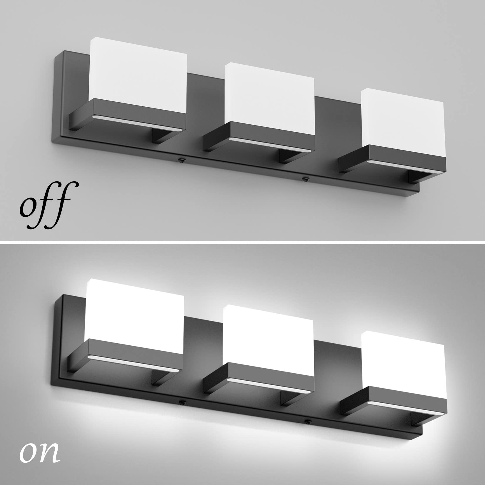 Black LED Vanity Lighting Fixture Modern 3 Lights Vanity Lights for Bathroom Black Bathroom Wall Light Fixtures 6000K