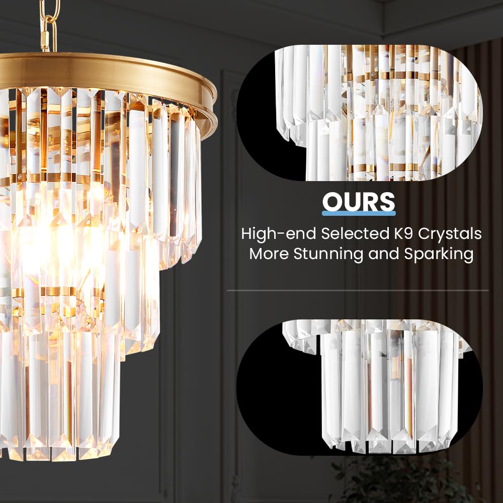 Modern Crystal Gold Pendant Light Fixtures for Kitchen Island Luxury Gold Chandelier Perfect for Dining Room, Bedroom, Kitchen, Living Room