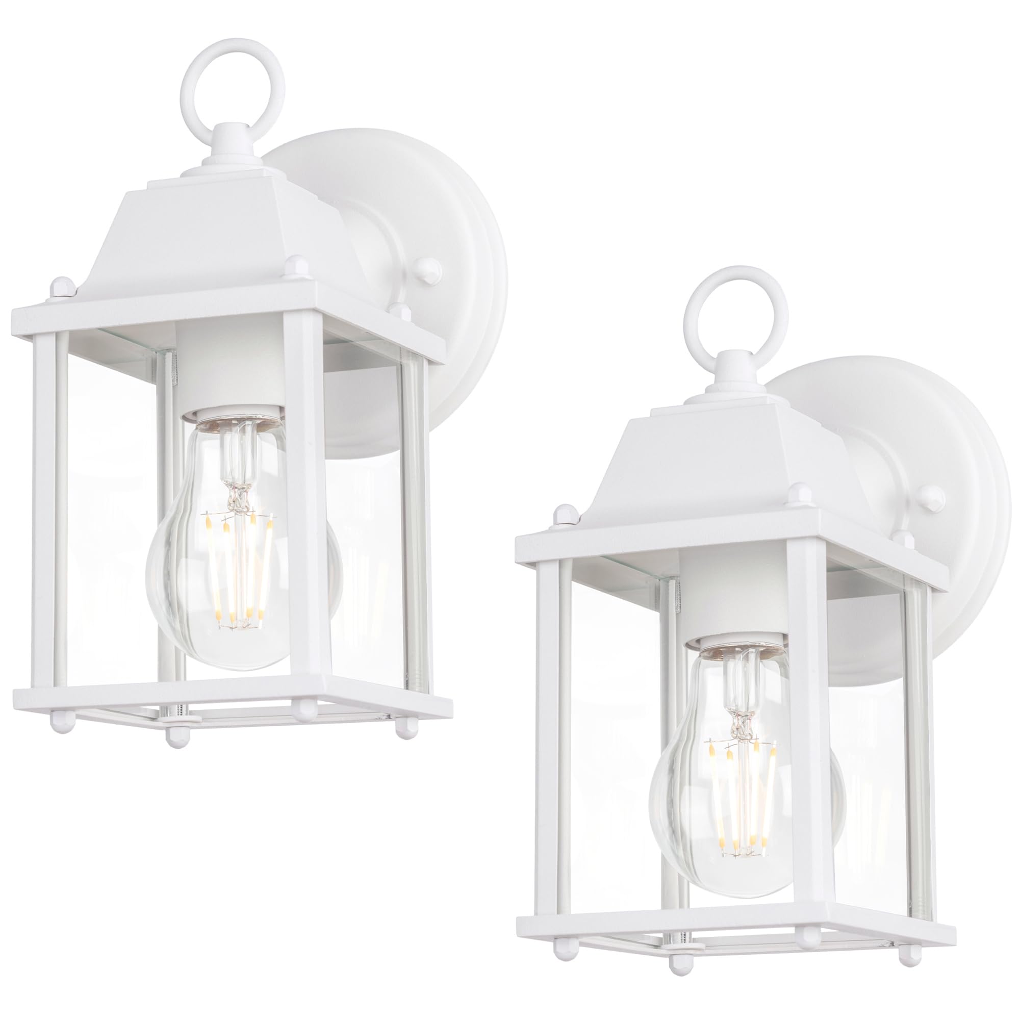 Outdoor Wall Lantern, Wall Sconce as Porch Lighting Fixture, E26 Base 60W Max., Aluminum Housing Plus Glass, Water-Proof and Outdoor Rated, ETL Qualified, 2-Pack, White