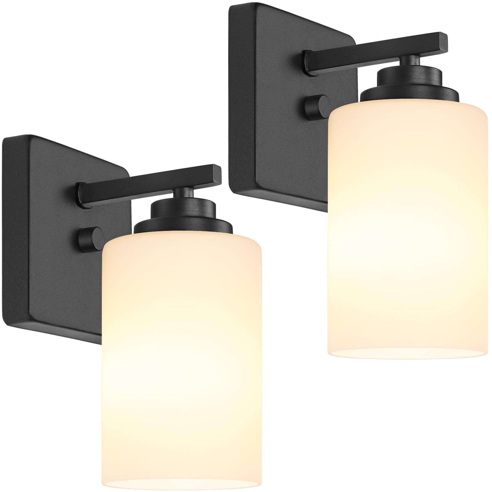 Set of 2 Wall Sconces for Bathroom, Modern Vanity Light Fixtures, Matte Black Wall Mount Lighting Lanterns, Farmhouse Wall Lights with Clear Glass Shade for Bedroom Living Room Mirror Hallway Kitchen